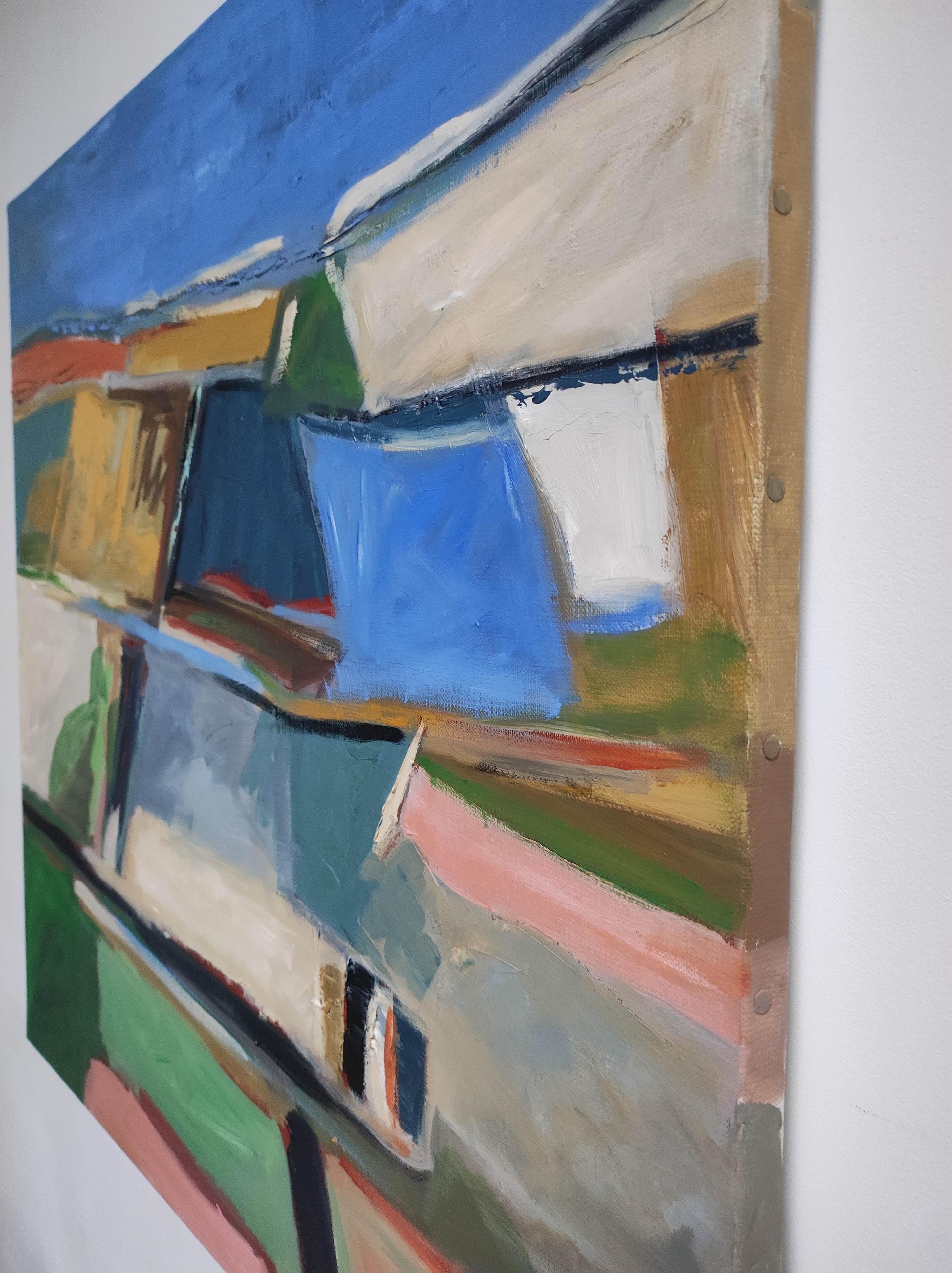 Alegría,  Lanscape abstracto, óleo sobre lienzo, expresionismo, multicolor, francés en venta 5