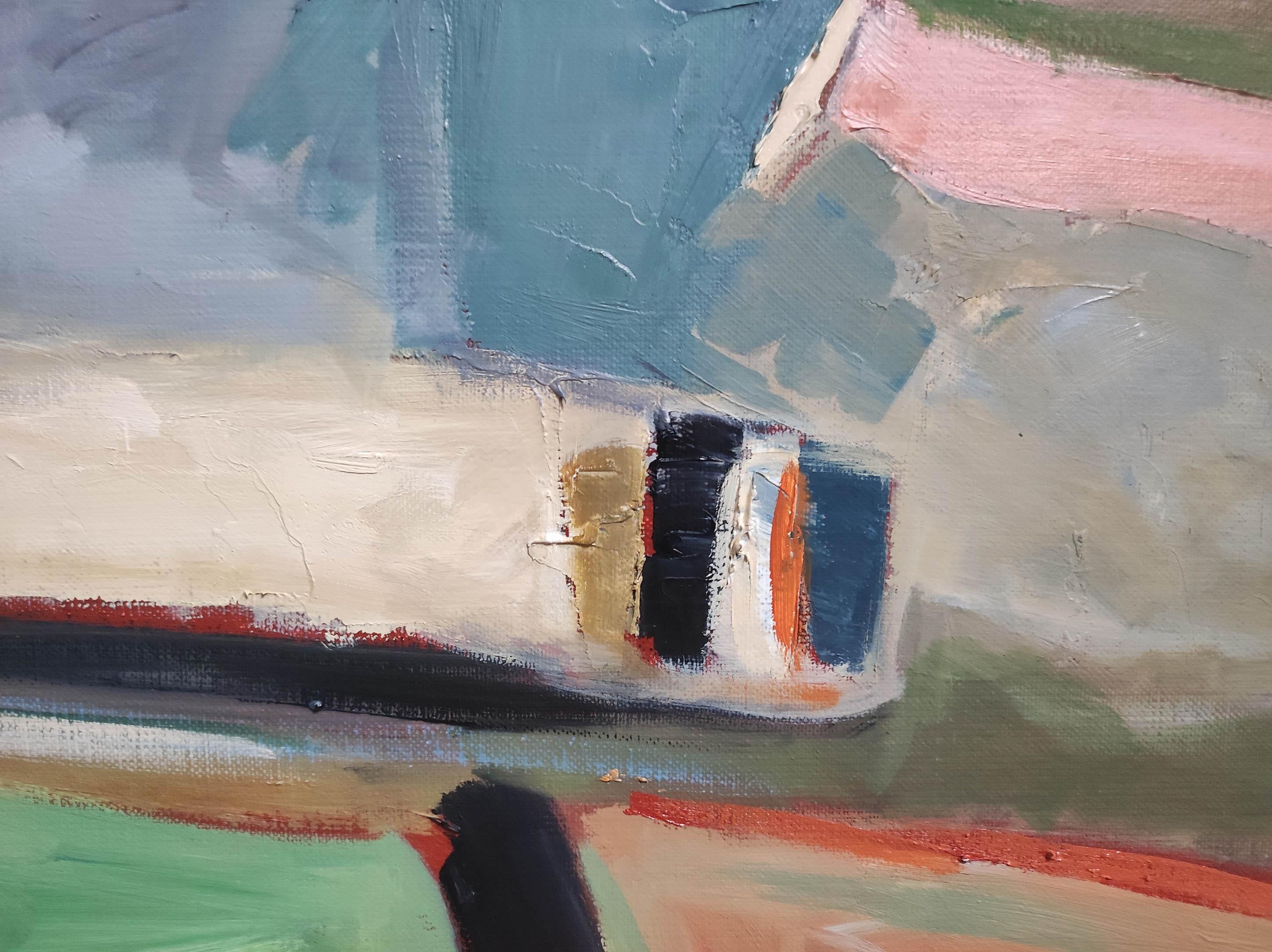 Alegría,  Lanscape abstracto, óleo sobre lienzo, expresionismo, multicolor, francés en venta 1