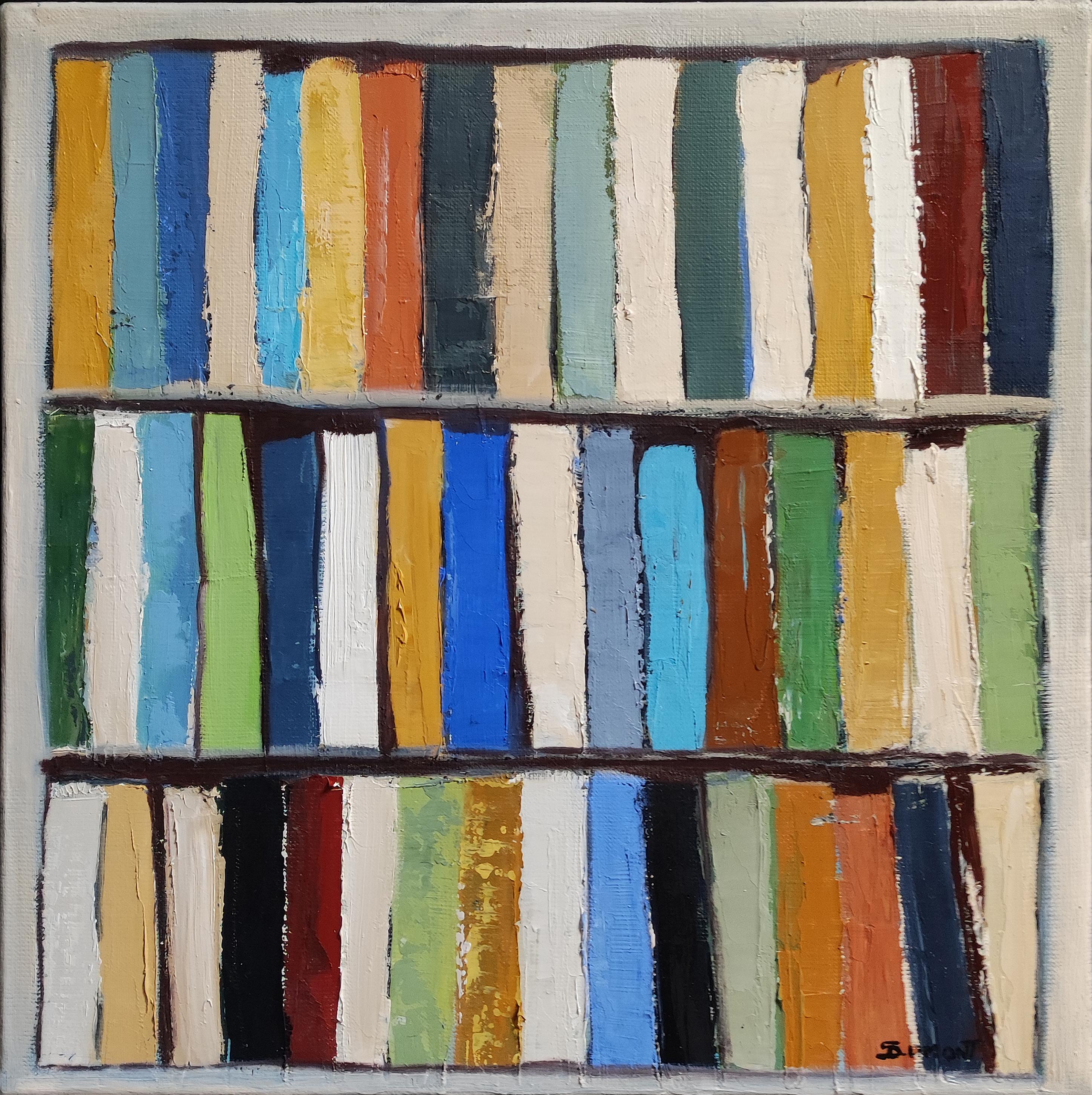 Gamme litteraire, Abstract, Library, French, Minimalism, Modern, Expressionism - Painting by SOPHIE DUMONT