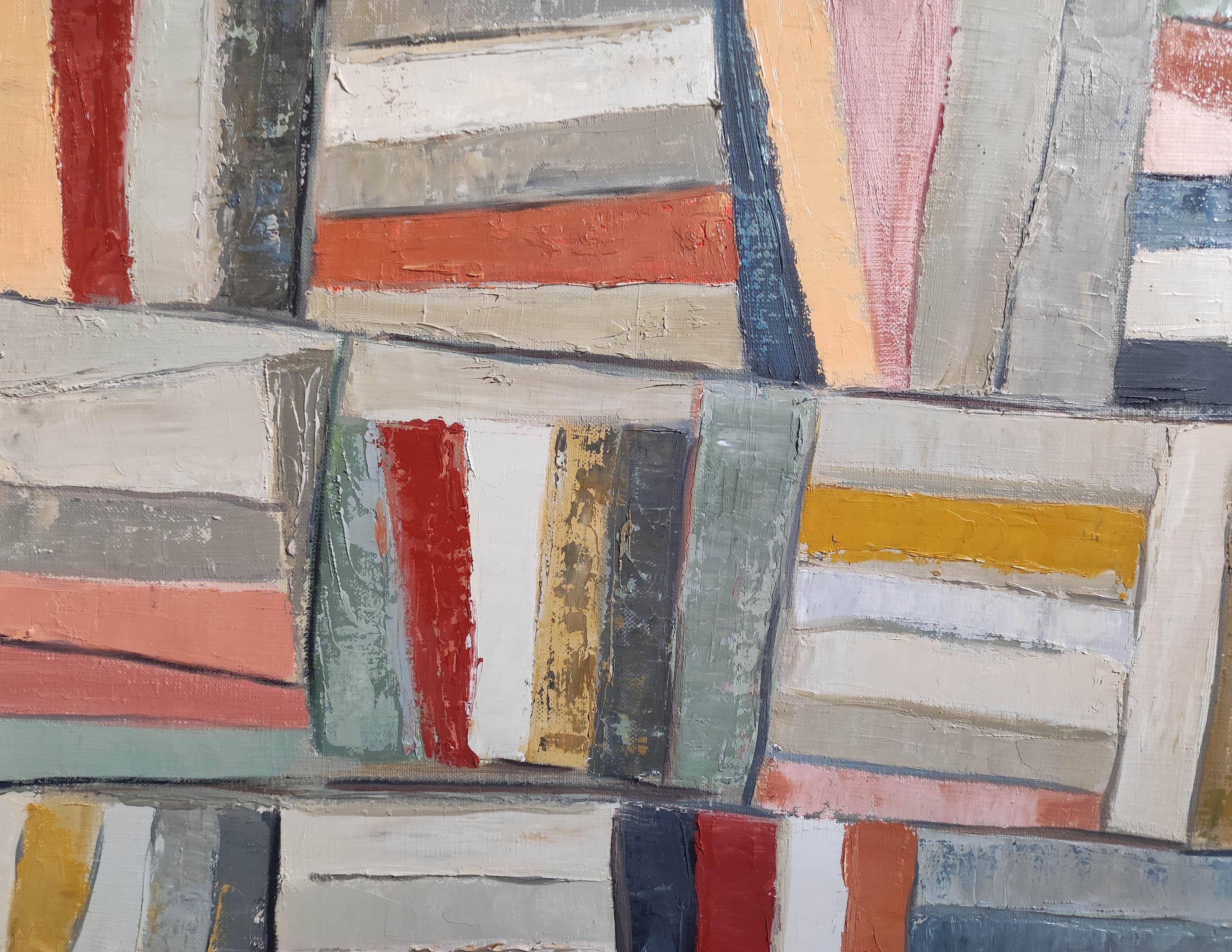 Gemoetric, abstract library,  books,  expressionism, multicolor, oil on canvas For Sale 2