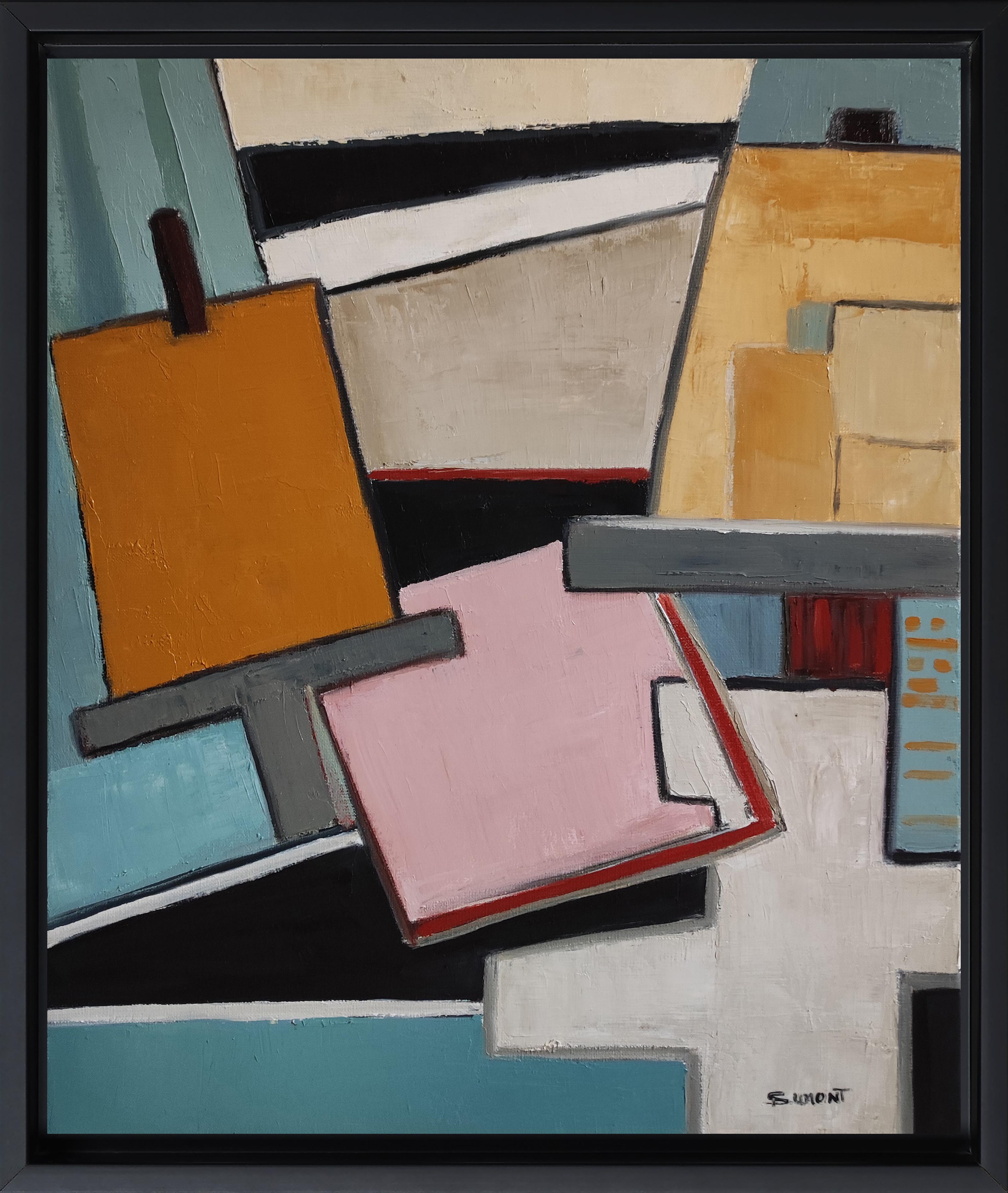 Equilibrio geometrico, Astratto, Blu, Contemporaneo, Olio, Cubismo, Arte francese, moderno - Painting di SOPHIE DUMONT
