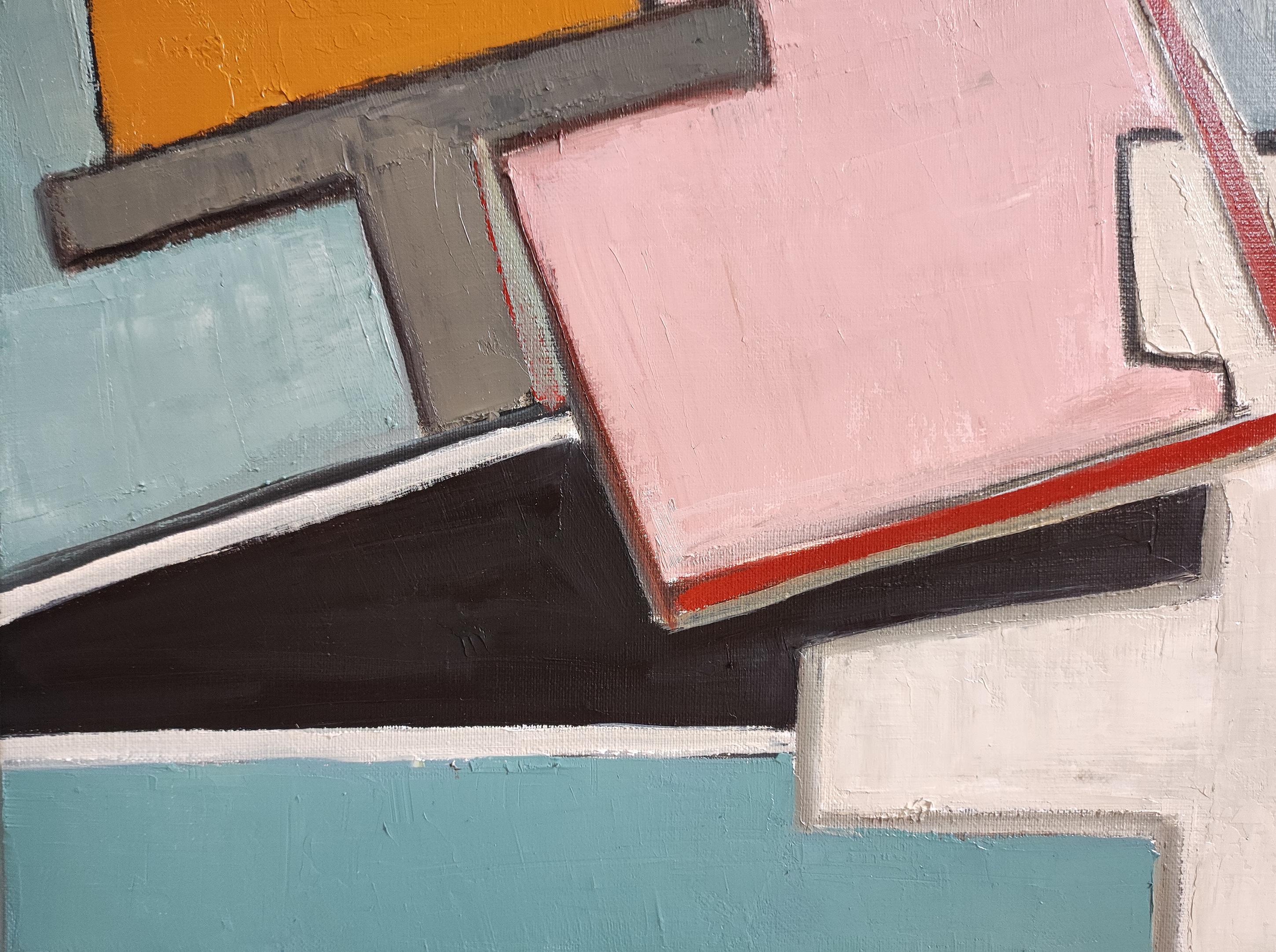 Equilibrio geometrico, Astratto, Blu, Contemporaneo, Olio, Cubismo, Arte francese, moderno in vendita 3