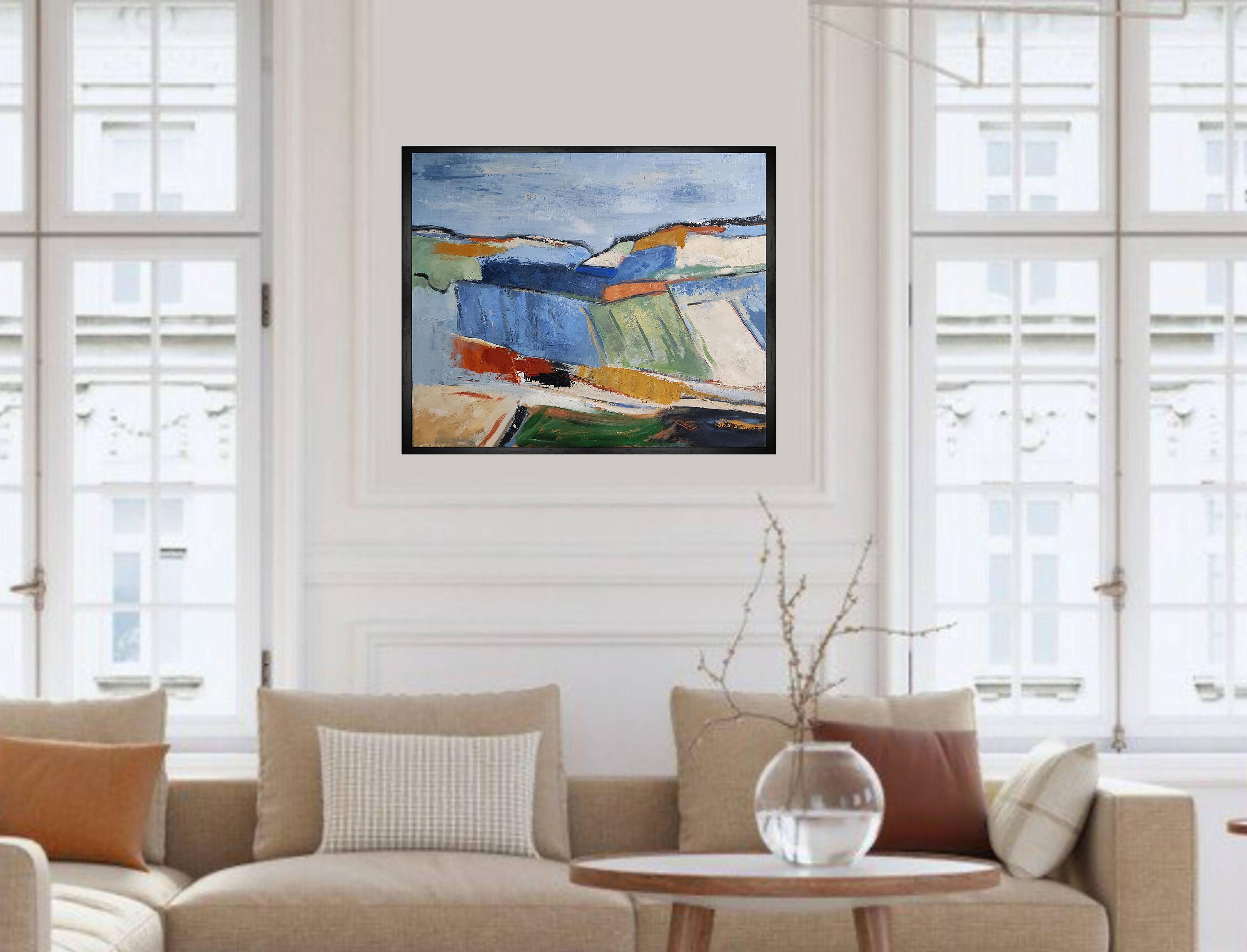 Geometric landscape, Abstact, Colored, Oil on canvas,  textured, Expressionism For Sale 6
