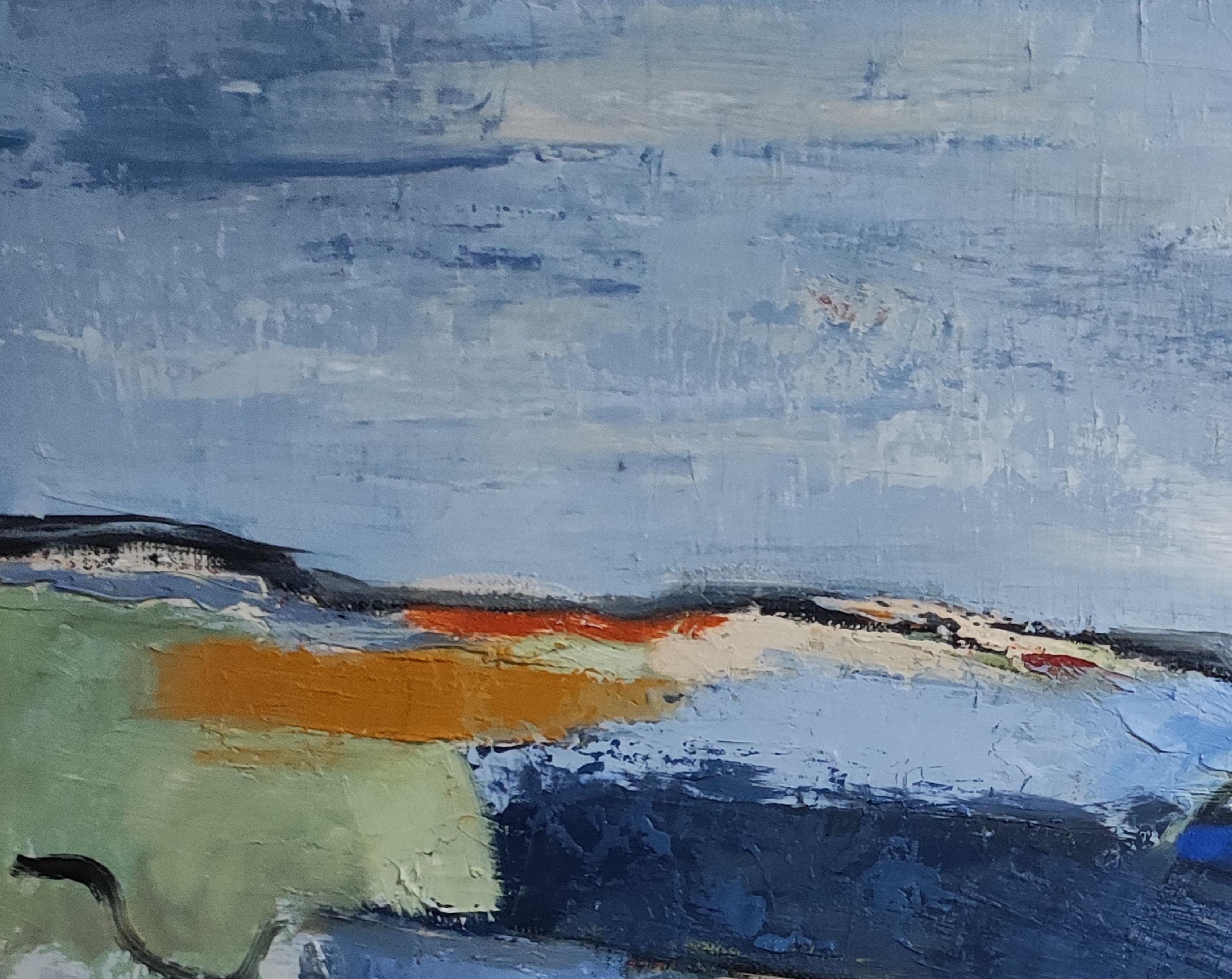 Geometric landscape, Abstact, Colored, Oil on canvas,  textured, Expressionism - Gray Landscape Painting by SOPHIE DUMONT