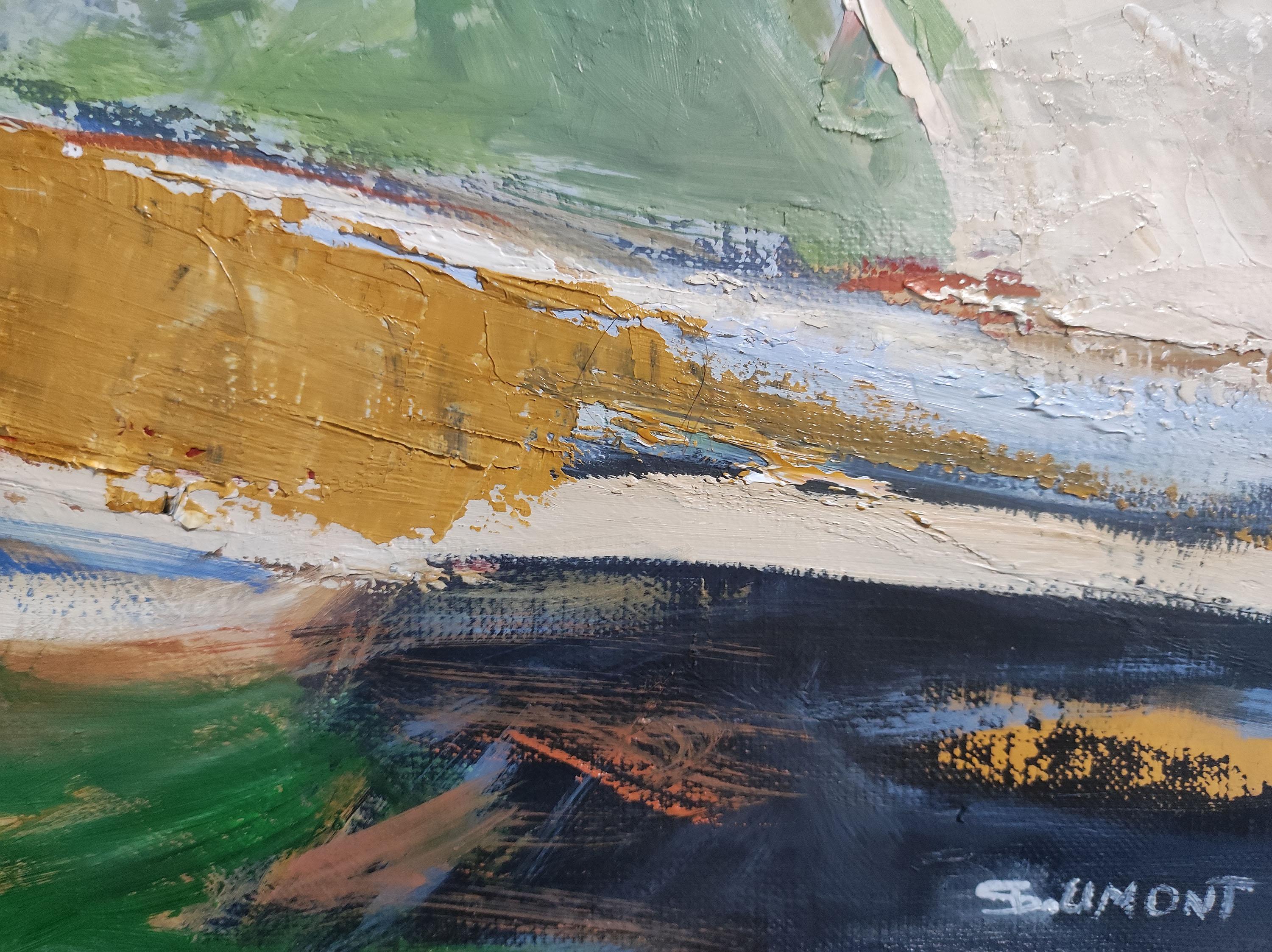 Geometric landscape, Abstact, Colored, Oil on canvas,  textured, Expressionism For Sale 2