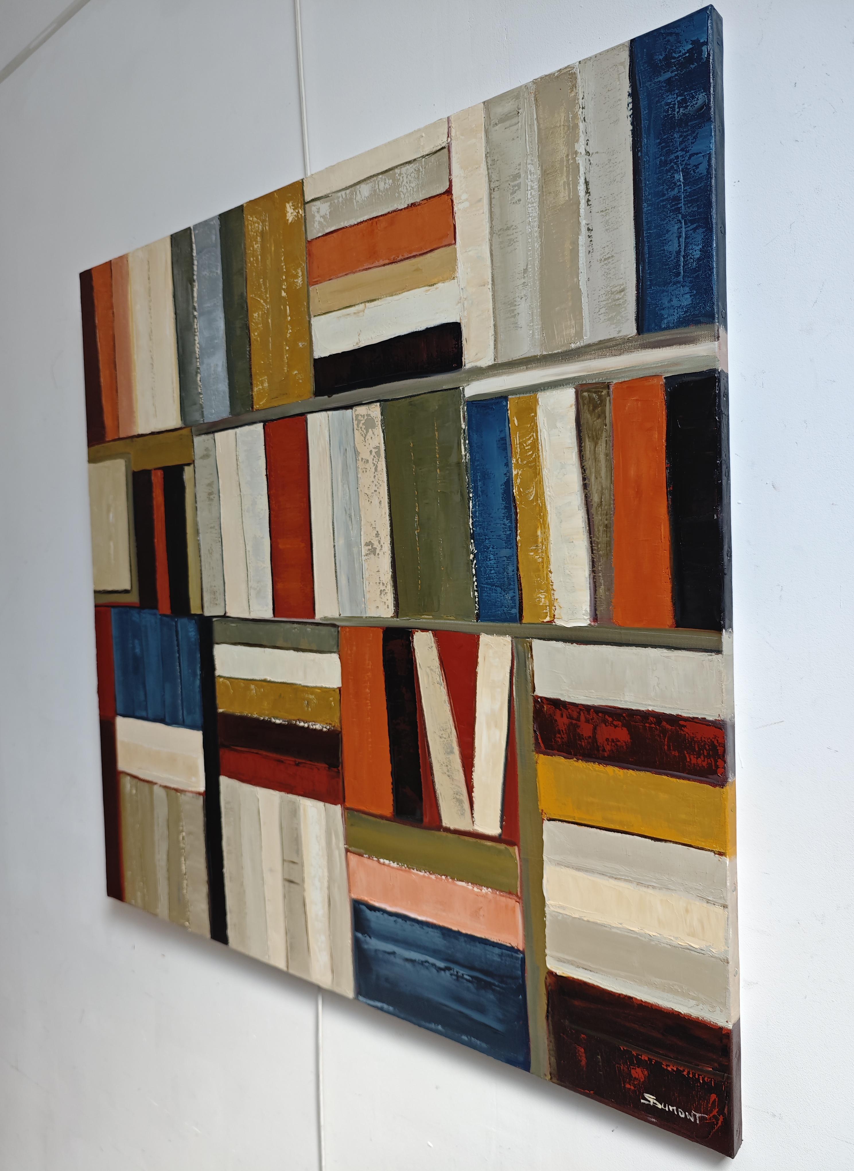 Geometrie de la pensee- Large Abstract Library – Oil on canvas, Contemporary art For Sale 3