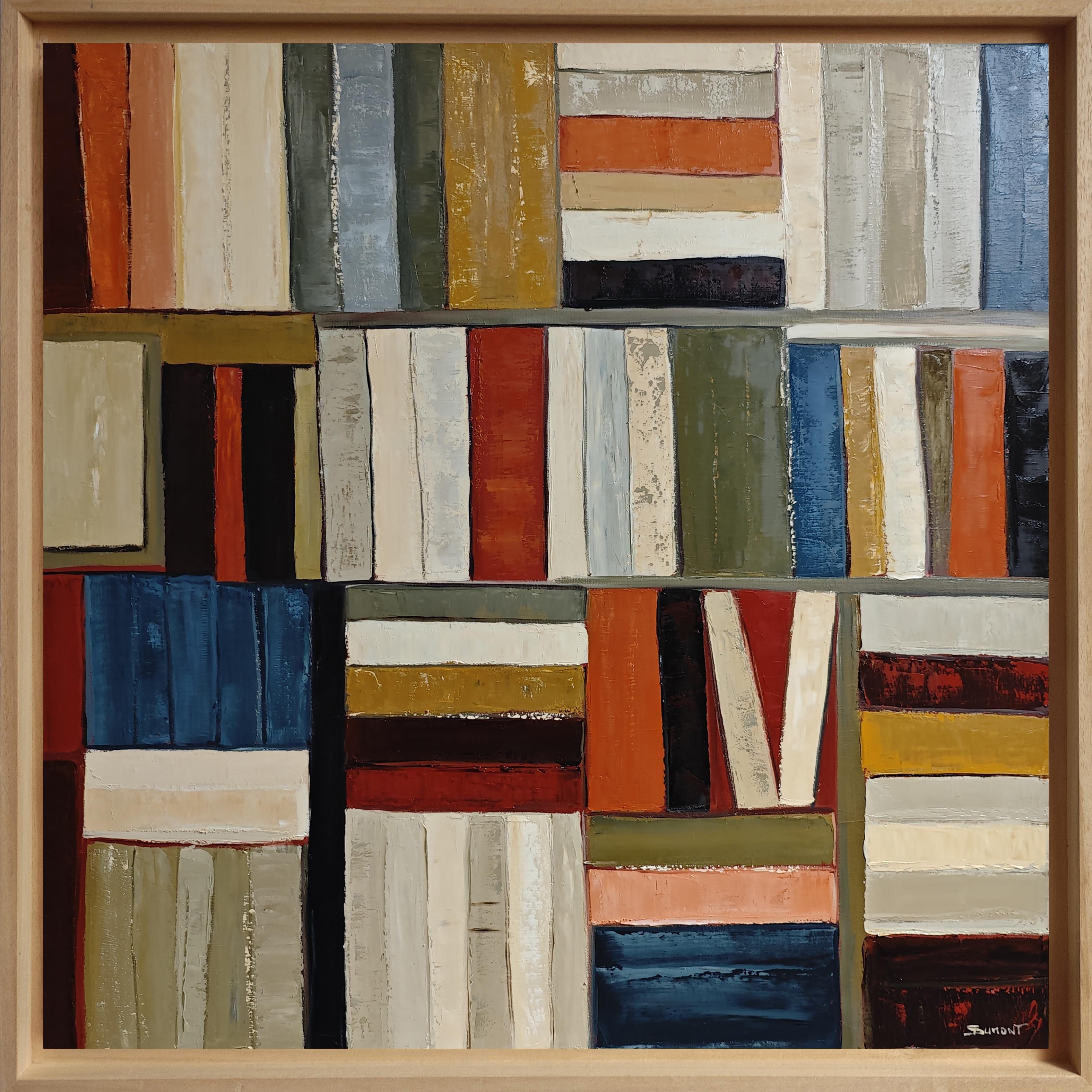 SOPHIE DUMONT Abstract Painting - Geometrie de la pensee- Large Abstract Library – Oil on canvas, Contemporary art