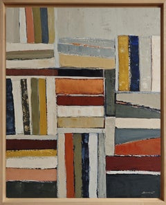 Grammaire des livres, Zeitgenössisches strukturiertes Öl auf Leinwand, Abstrakte Bibliothek