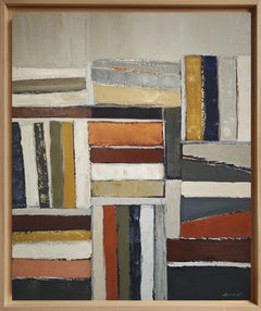 Grammaire des livres, Contemporary textured Oil on Canvas, Abstract library