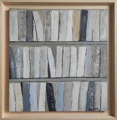 Grau-graue Töne, Minimalismus, Weiß, abstrakt, japandi, Öl, strukturiert, Bibliotheksserie
