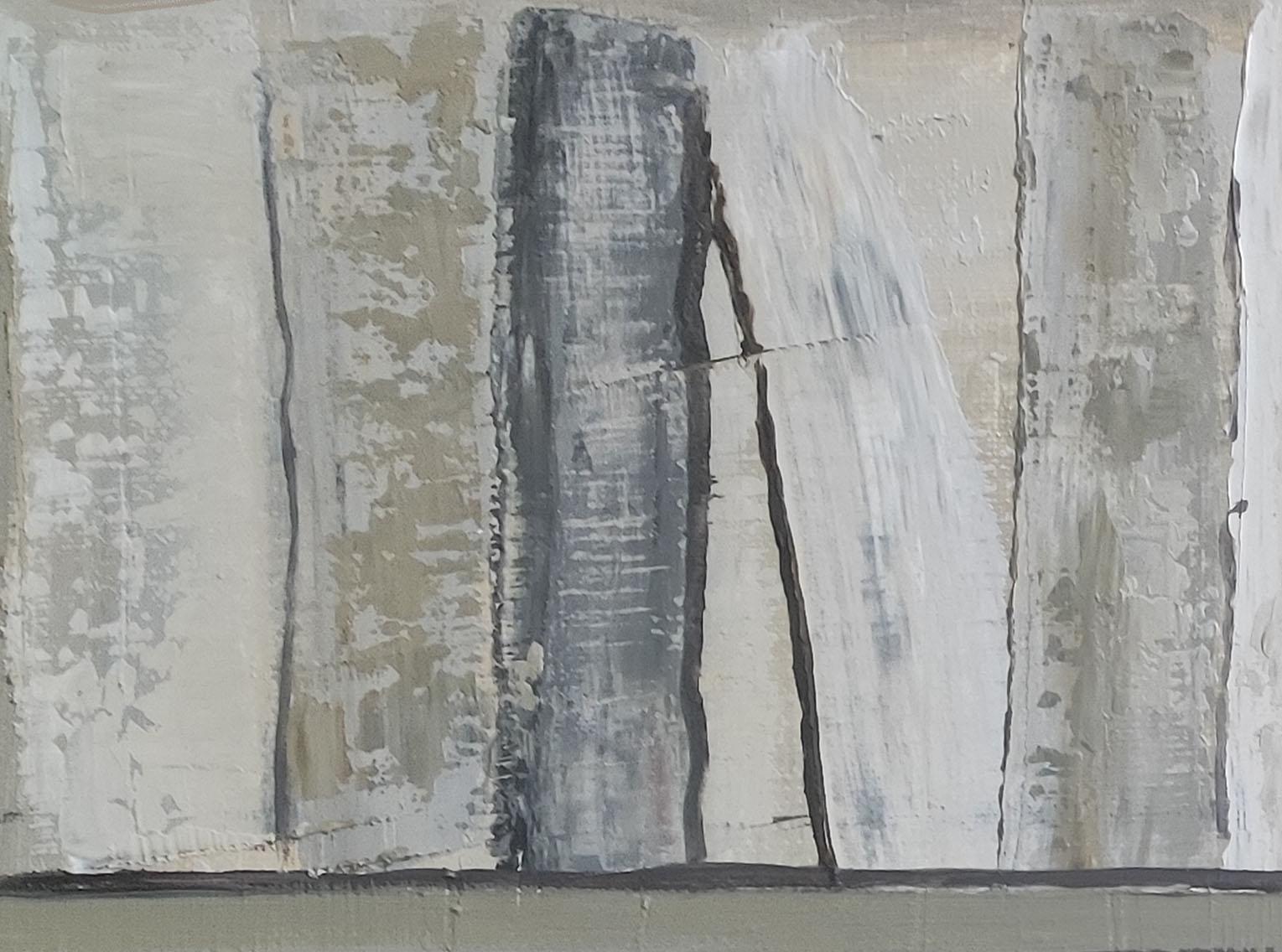 toni di grigio, minimalismo, bianco, astratto, japandi, olio, texture, serie biblioteche - Still-Life Painting Grigio di SOPHIE DUMONT