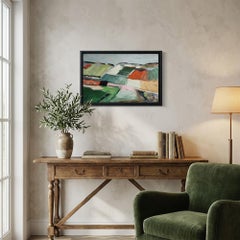 Paysage vert, Abstrait Campagne, Champs, Moderne, Contemporain, Huile, Français