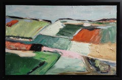 Paysage vert, Abstrait Campagne, Champs, Moderne, Contemporain, Huile, Français