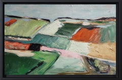 Paysage vert, Abstrait Campagne, Champs, Moderne, Contemporain, Huile, Français