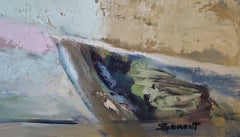 Paysage vert, Abstrait Campagne, Champs, Moderne, Contemporain, Huile, Français