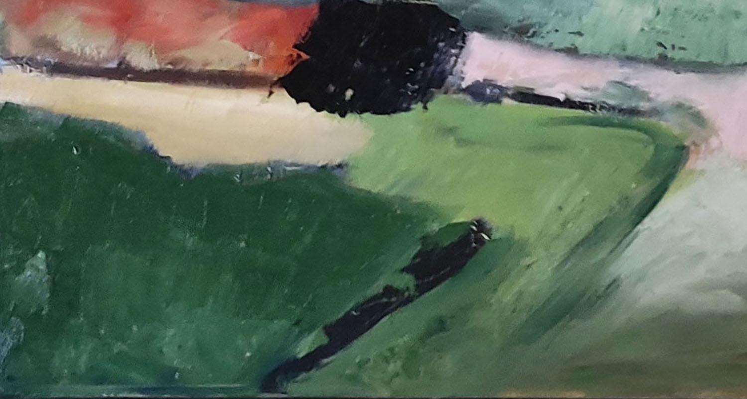 green landscape, abstract countryside, fields, modern, contemporary, oil, french For Sale 1