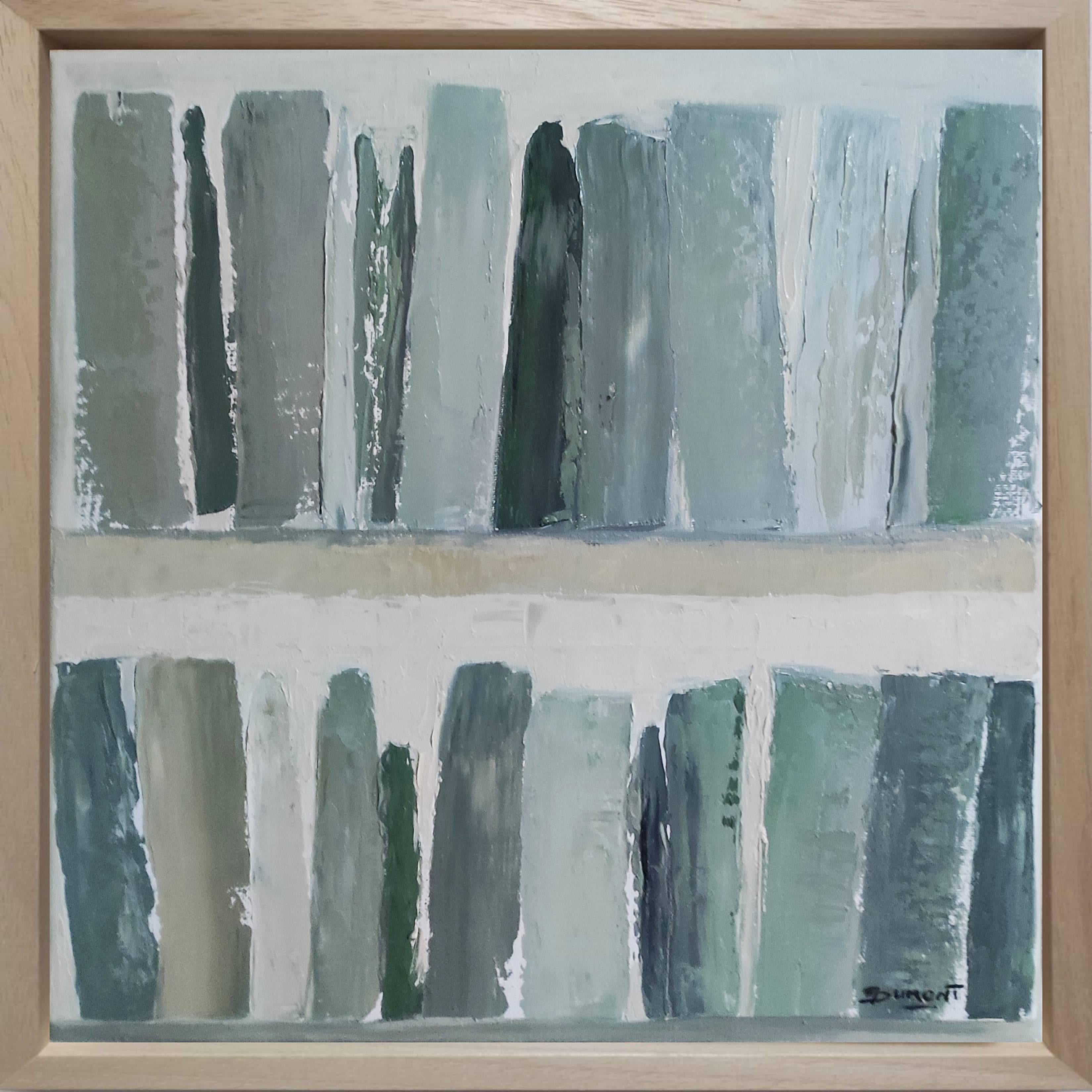 green library, abstract, contempory, oil on canvas, books, minimalism, modern - Painting by SOPHIE DUMONT
