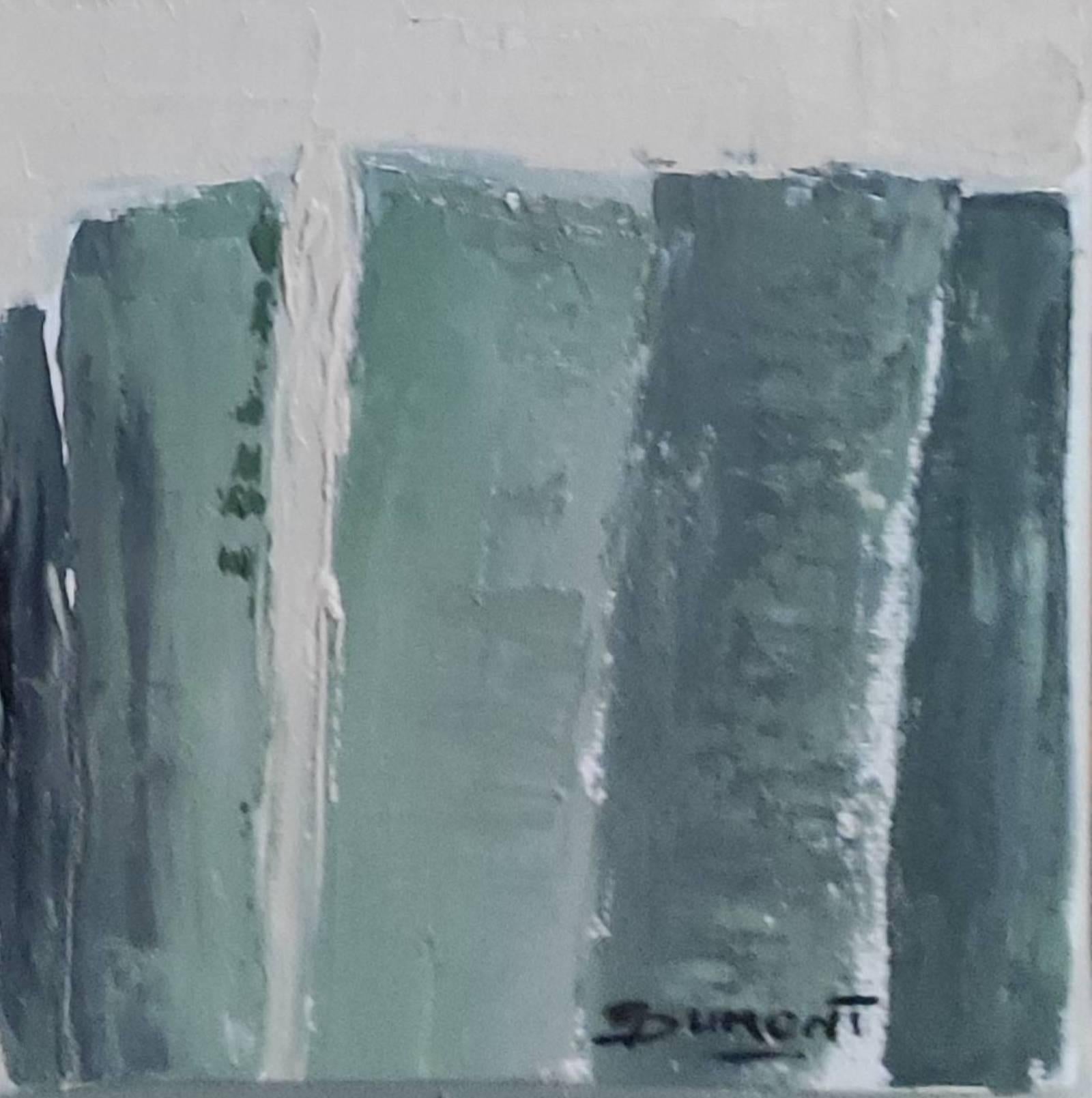green library, abstract, contempory, oil on canvas, books, minimalism, modern - Abstract Painting by SOPHIE DUMONT