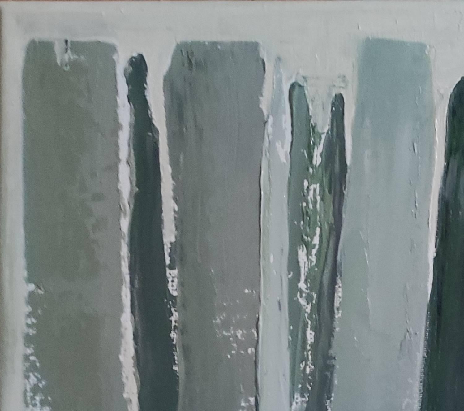 green library, abstract, contempory, oil on canvas, books, minimalism, modern - Gray Still-Life Painting by SOPHIE DUMONT