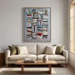 Green Library, Contemporary Abstract Library Painting, Large Oil on Canvas