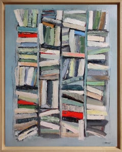 Green Library, Contemporary Abstract Library Painting, Large Oil on Canvas