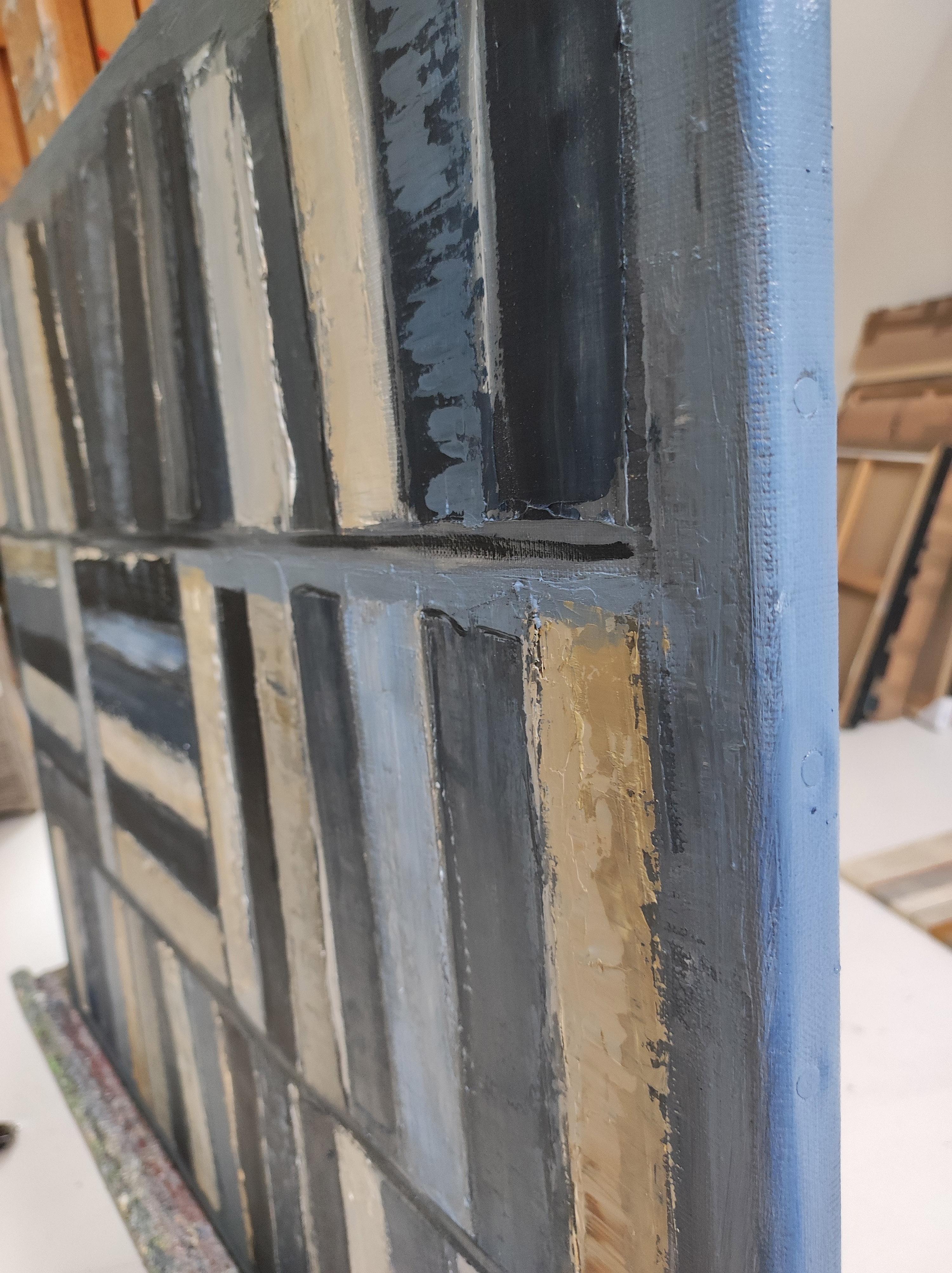 grey books, abstract, expressionism, oil on canvas, library serie For Sale 6