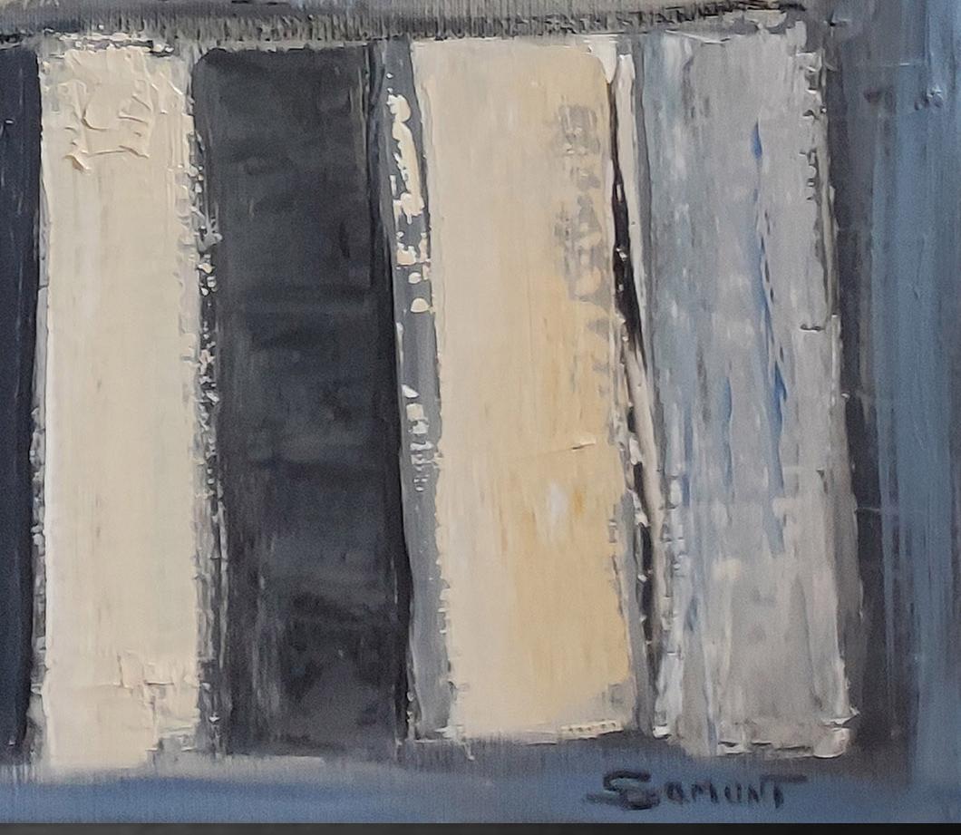 grey books, abstract, expressionism, oil on canvas, library serie For Sale 1