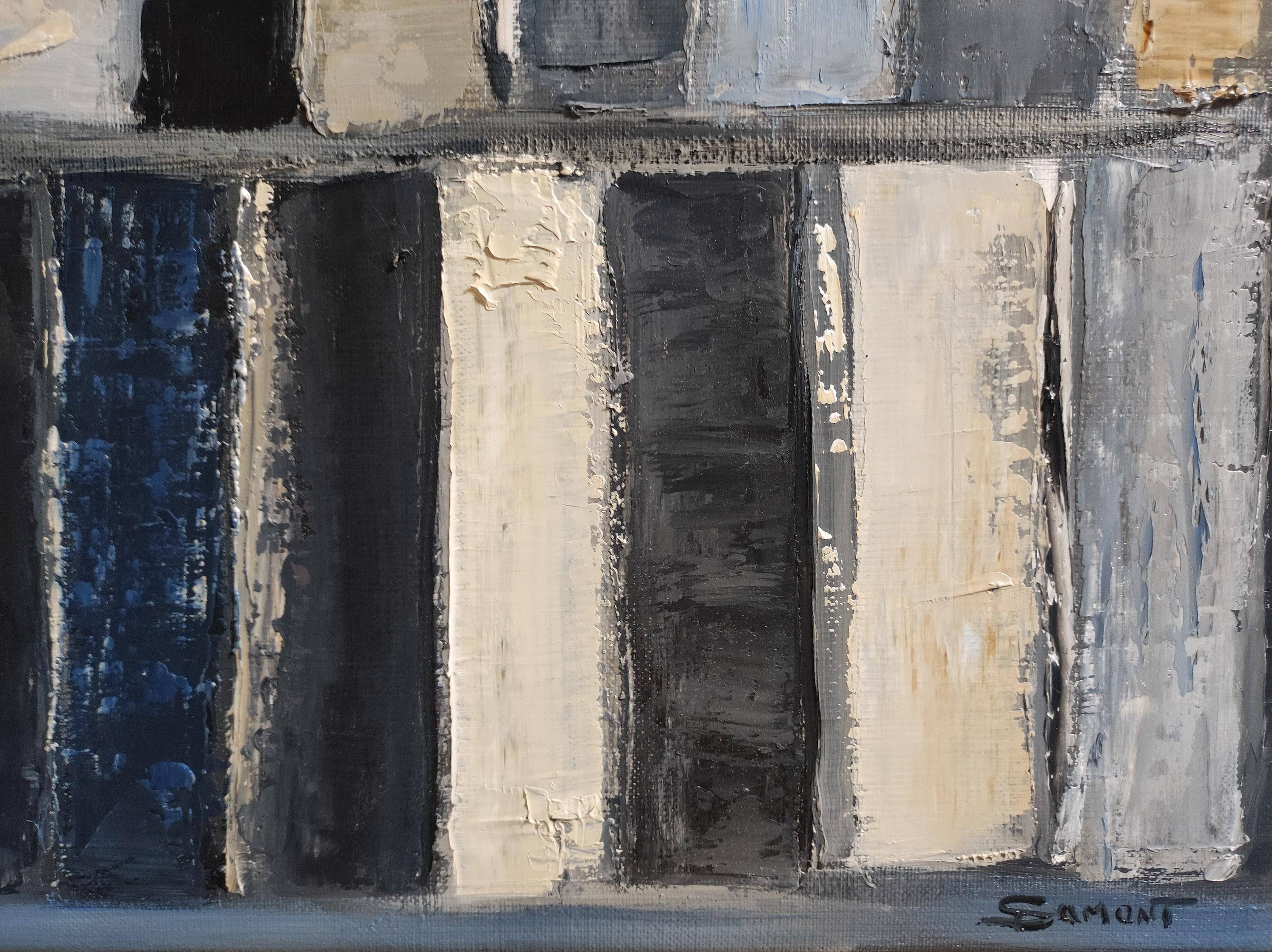 grey books, abstract, expressionism, oil on canvas, library serie For Sale 2