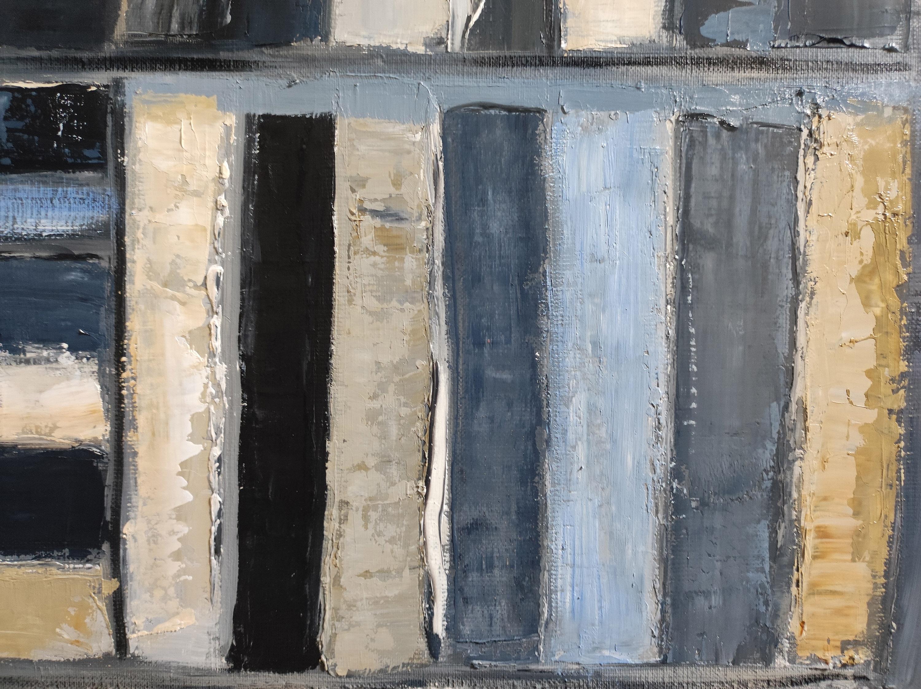 grey books, abstract, expressionism, oil on canvas, library serie For Sale 3