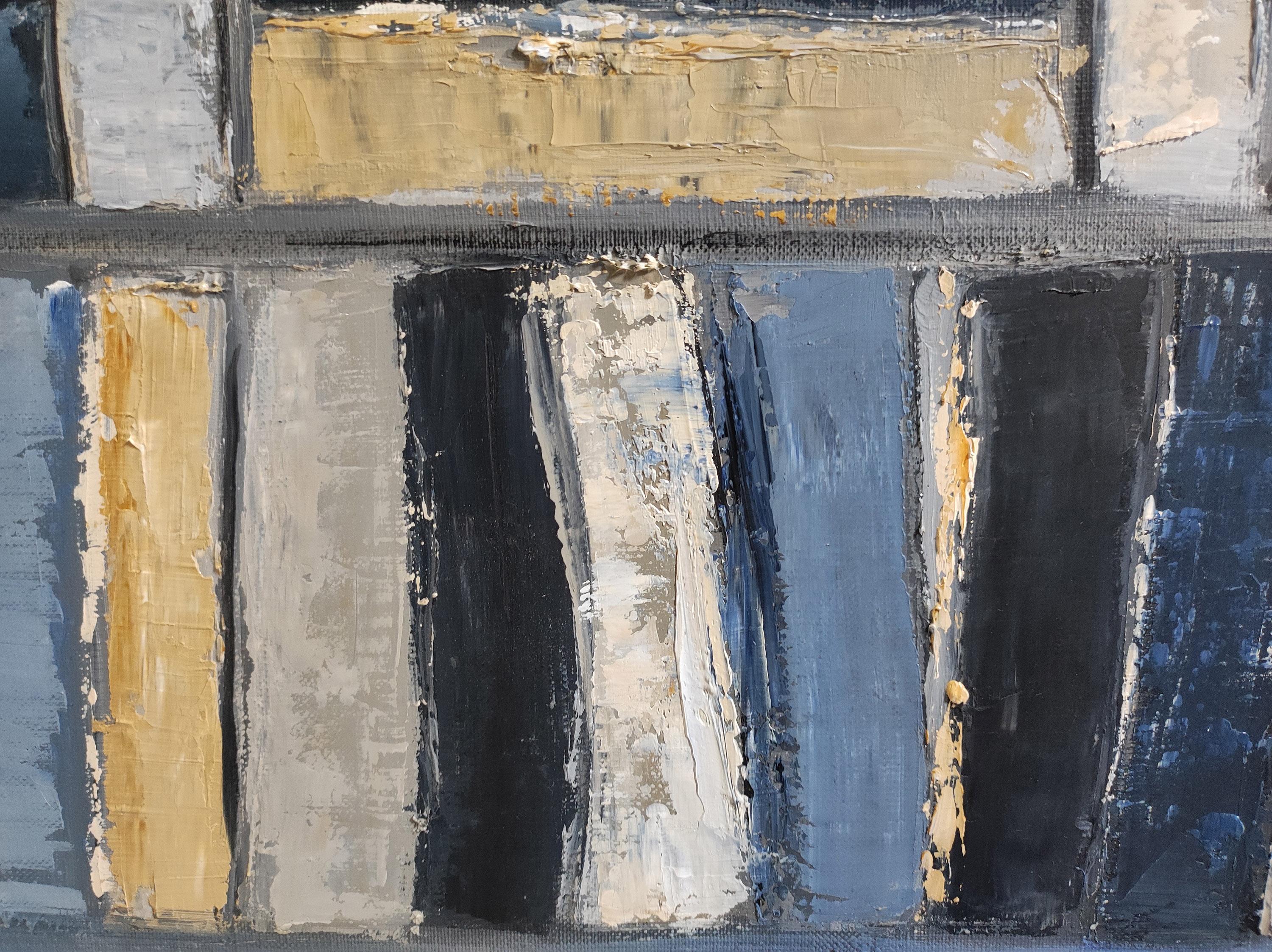 grey books, abstract, expressionism, oil on canvas, library serie For Sale 4