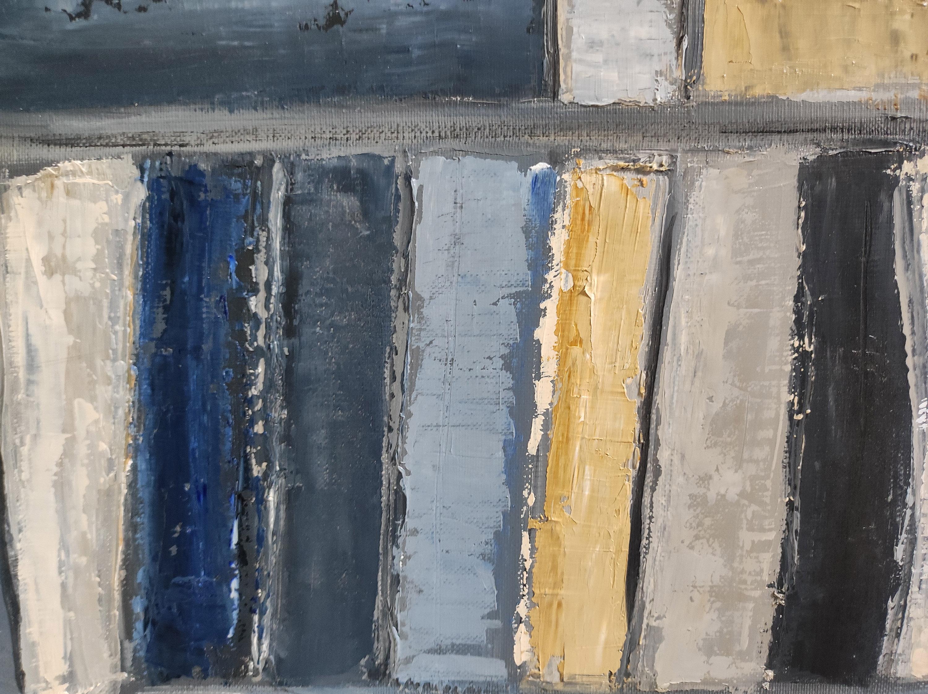 grey books, abstract, expressionism, oil on canvas, library serie For Sale 5
