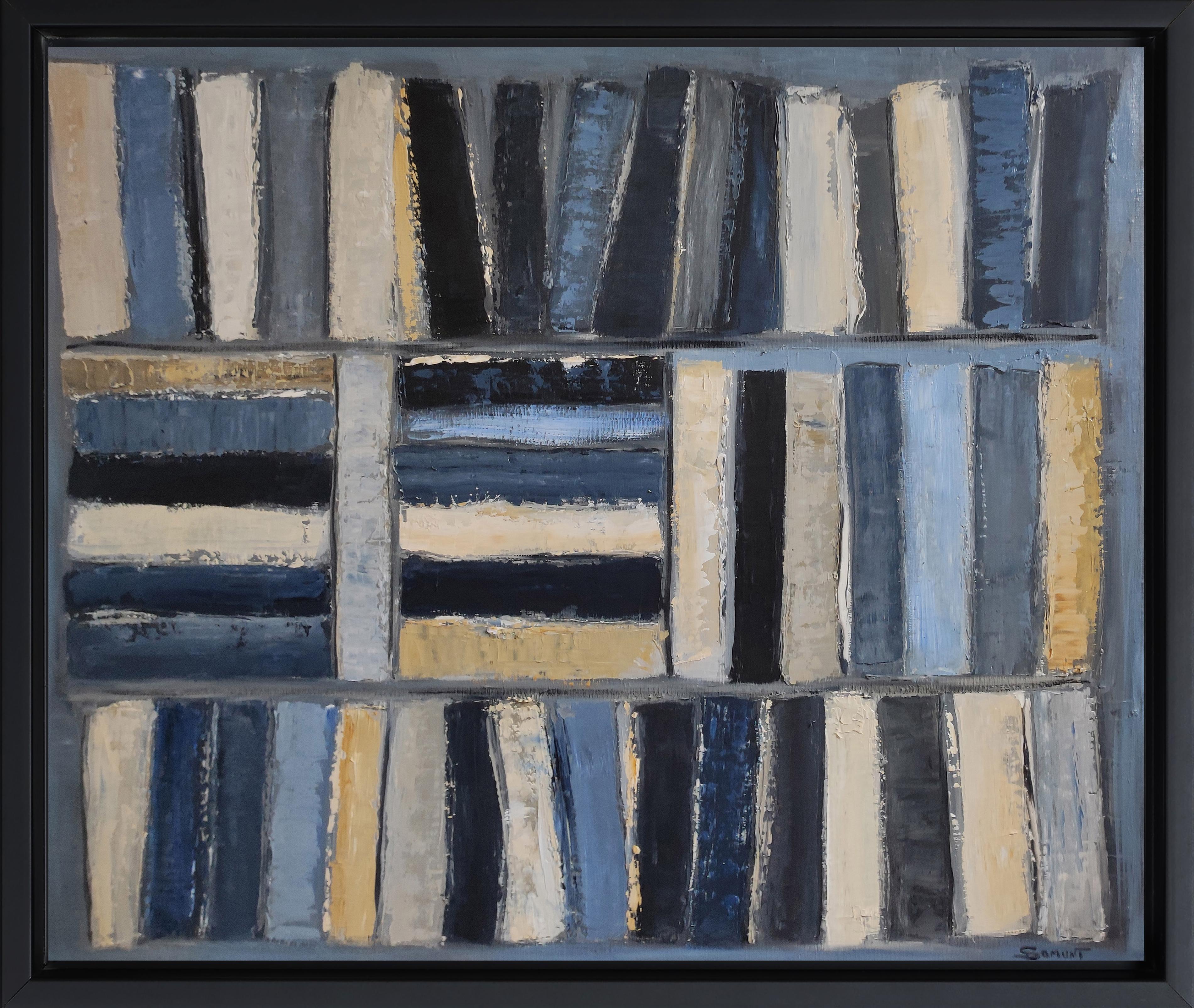 Abstract Painting de SOPHIE DUMONT - Libros grises, Abstracto, Expresionismo, Óleo sobre lienzo, Serie Biblioteca, Arte francés