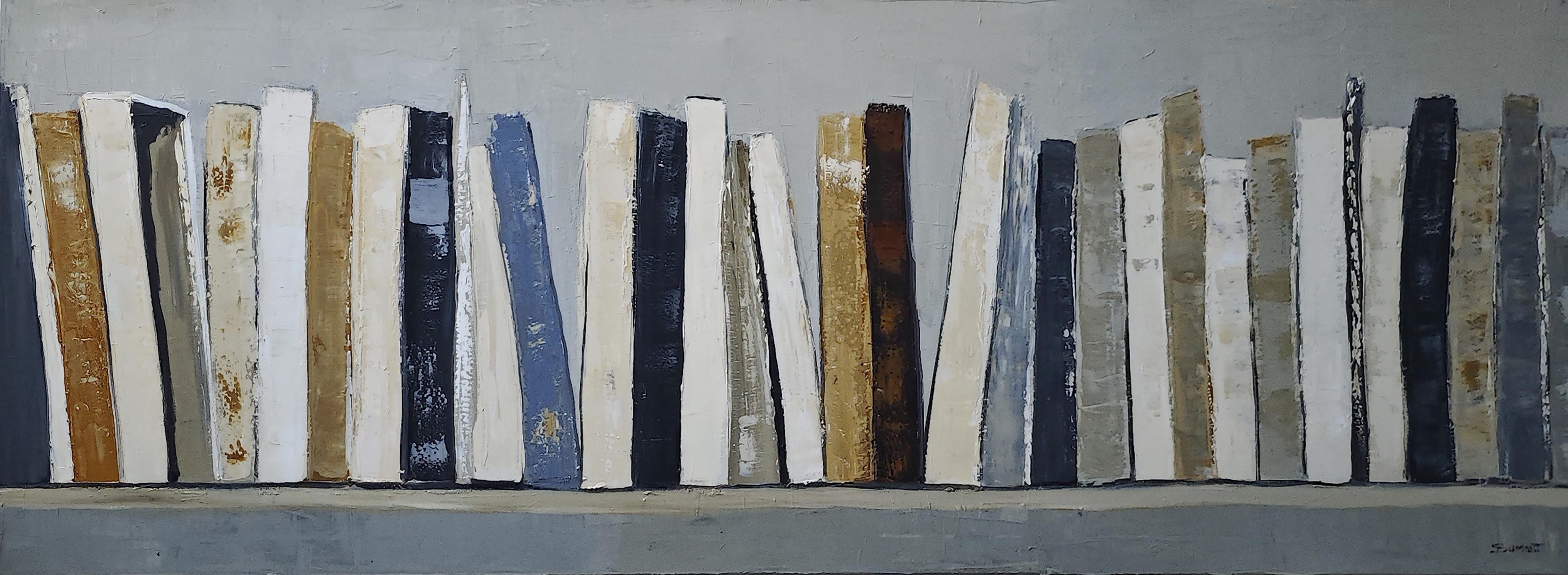 Guardiani della conoscenza, Biblioteca astratta, olio, Espressionismo, Arte contemporanea - Painting di SOPHIE DUMONT