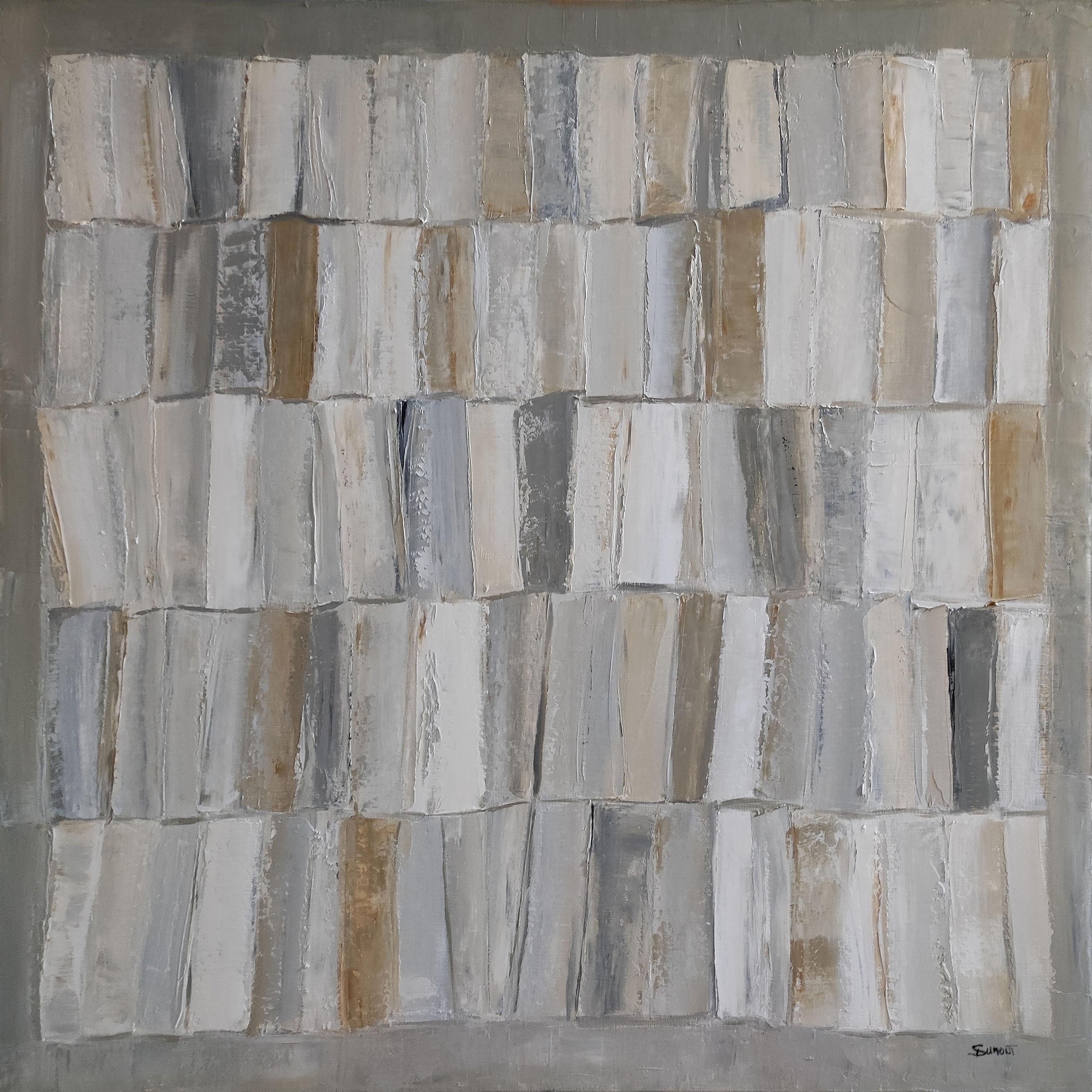 Harmony, abstract, oil on canvas, japandi, libraries, minnimalism, impasto beige - Painting by SOPHIE DUMONT