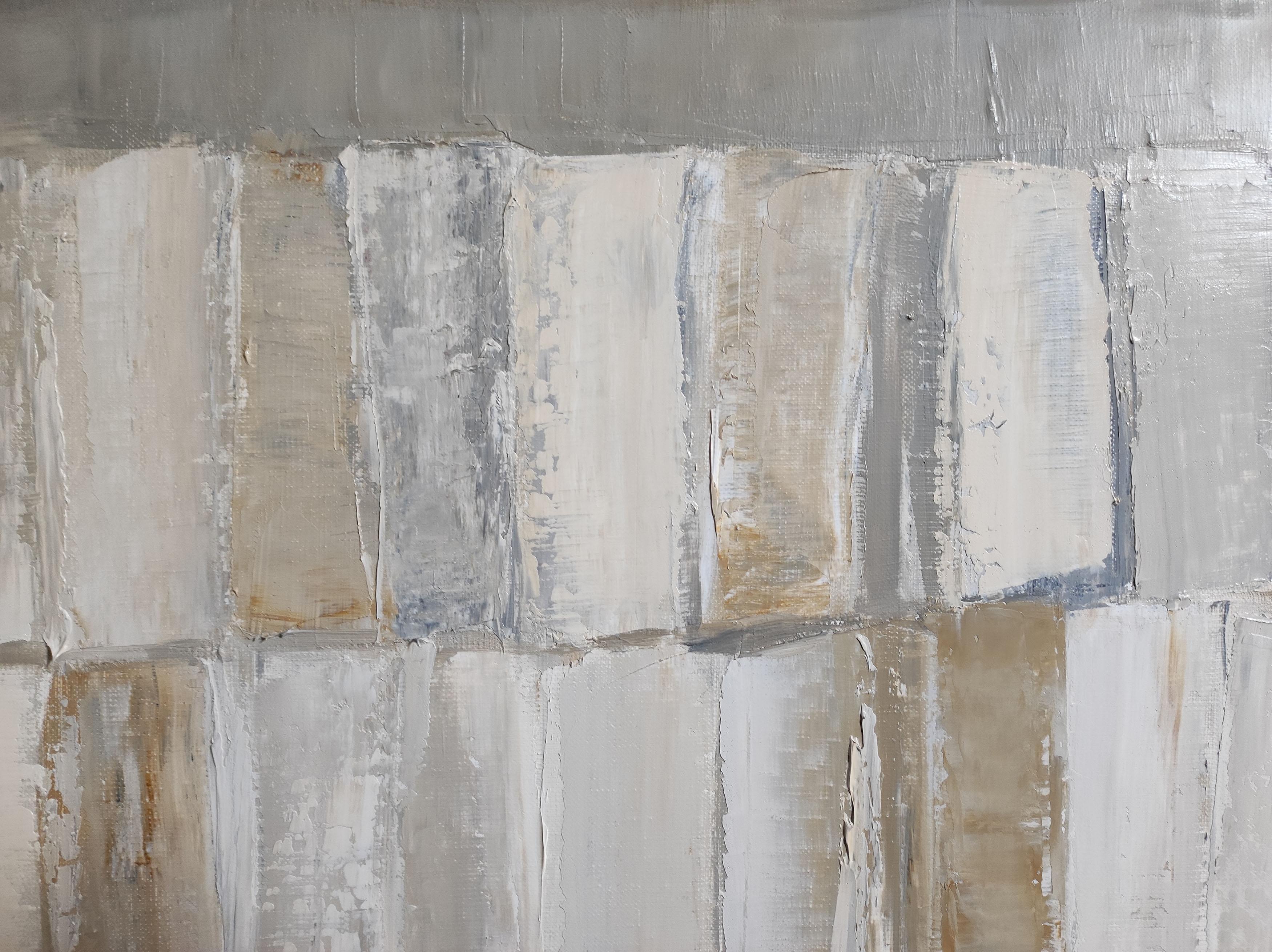 Harmony, abstract, oil on canvas, japandi, libraries, minnimalism, impasto beige - Abstract Painting by SOPHIE DUMONT