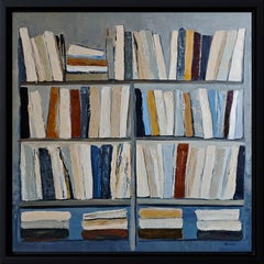 Harmonie Littéraire Oil Painting, Textured Bookshelf, Signed, 107 cm