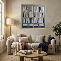 Harmonie Littéraire Oil Painting, Textured Abstract Bookshelf, Signed