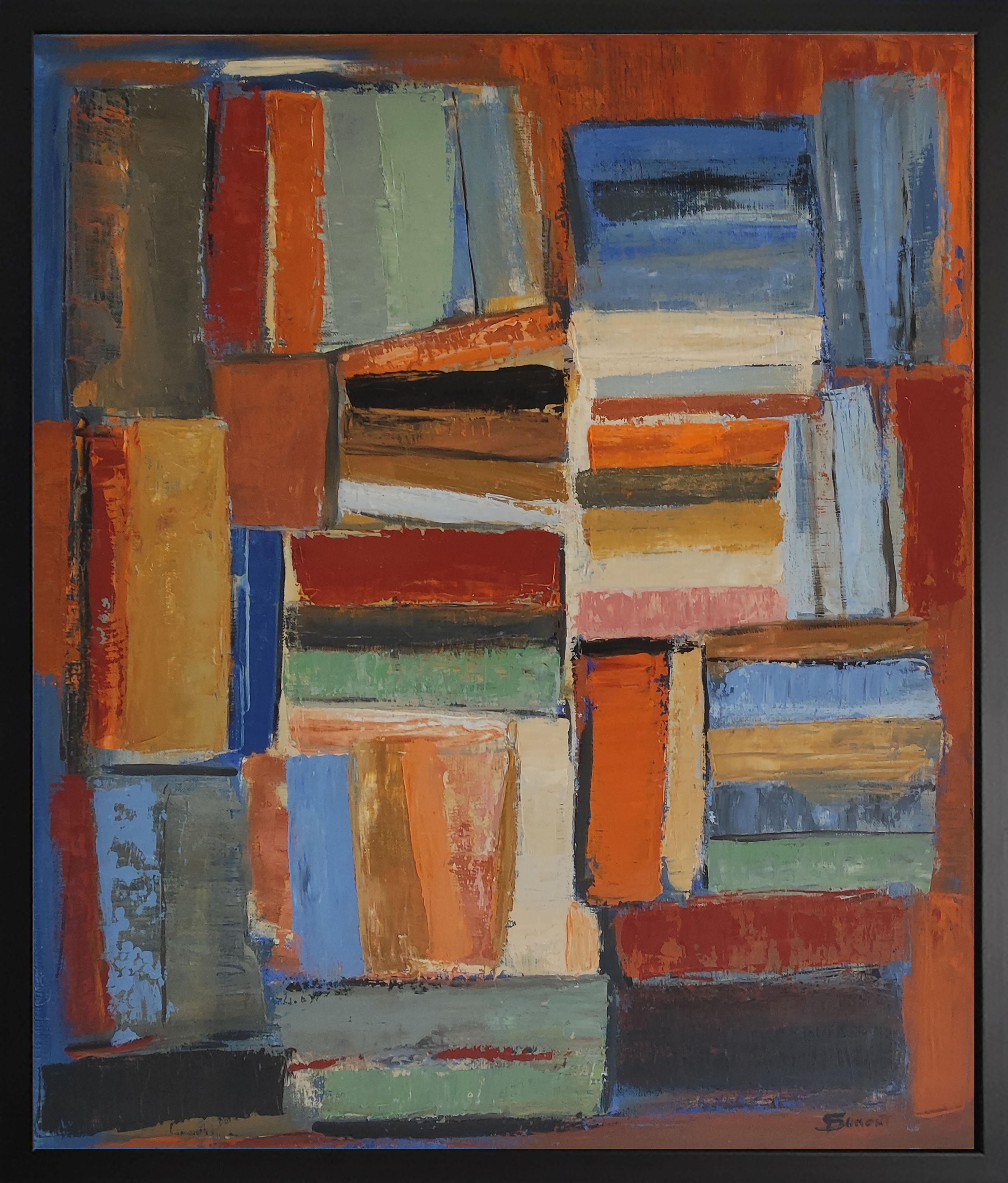 Harmony/2, farbig abstrakt, Bücher, Öl auf Leinwand, Expressionismus, Geometrie  – Painting von SOPHIE DUMONT