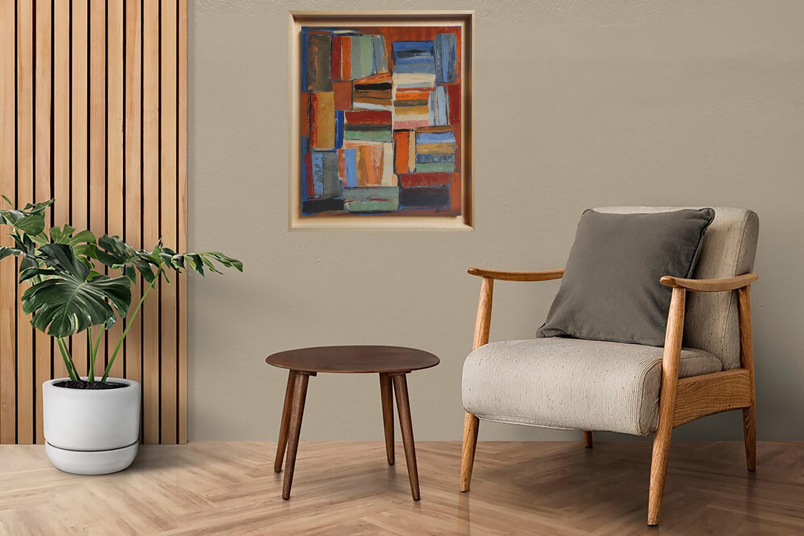 Harmony/2, Colored Abstract, Books, Oil on canvas, Expressionism, Geometric - Abstract Geometric Painting by SOPHIE DUMONT