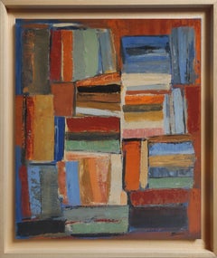 Harmony/2, abstrait coloré, livres, huile sur toile, expressionnisme, géométrique