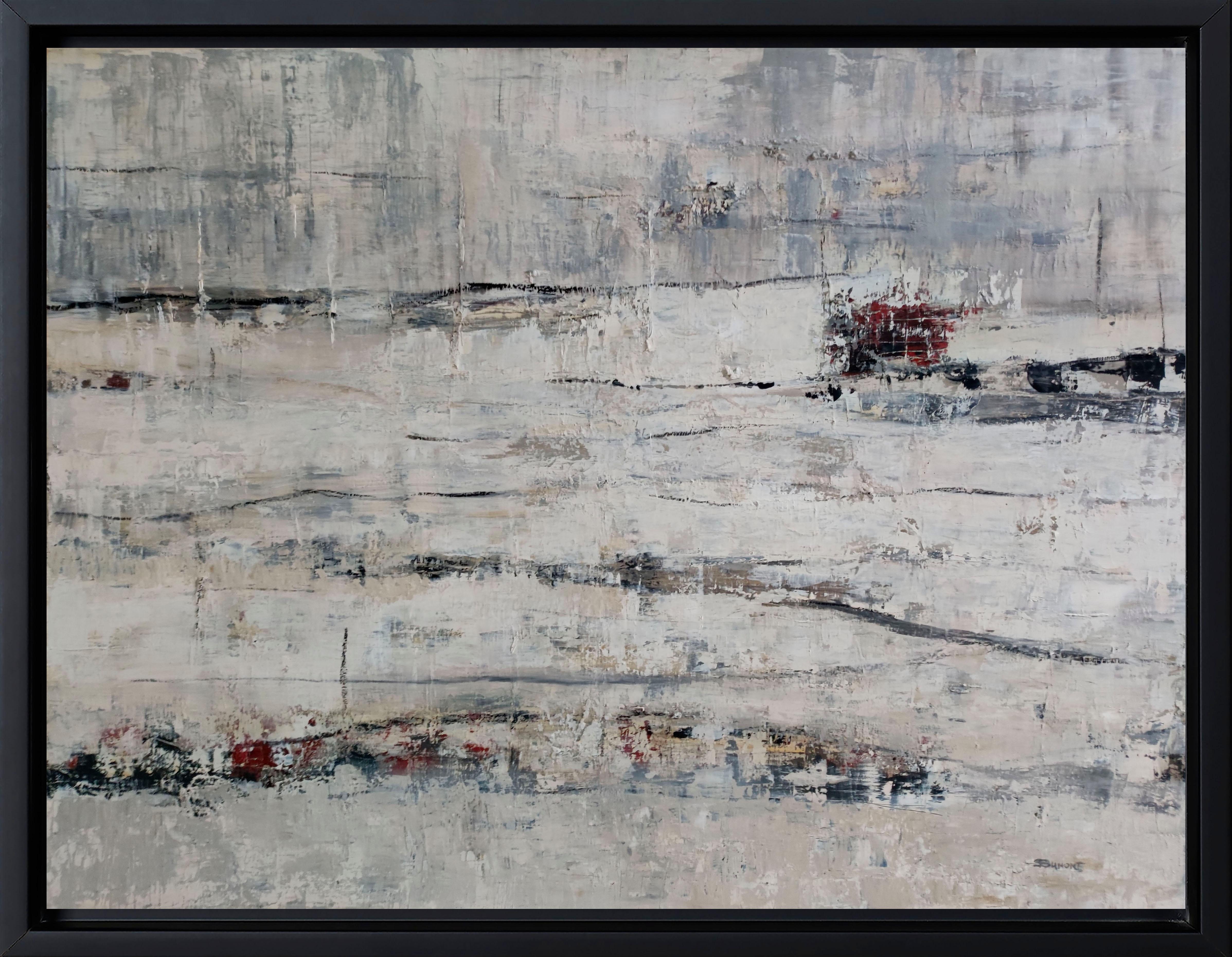 Hiver, abstrakte Landschaft, Monochrome, Minimalismus, weißer Expressionismus, Öl im Angebot 7