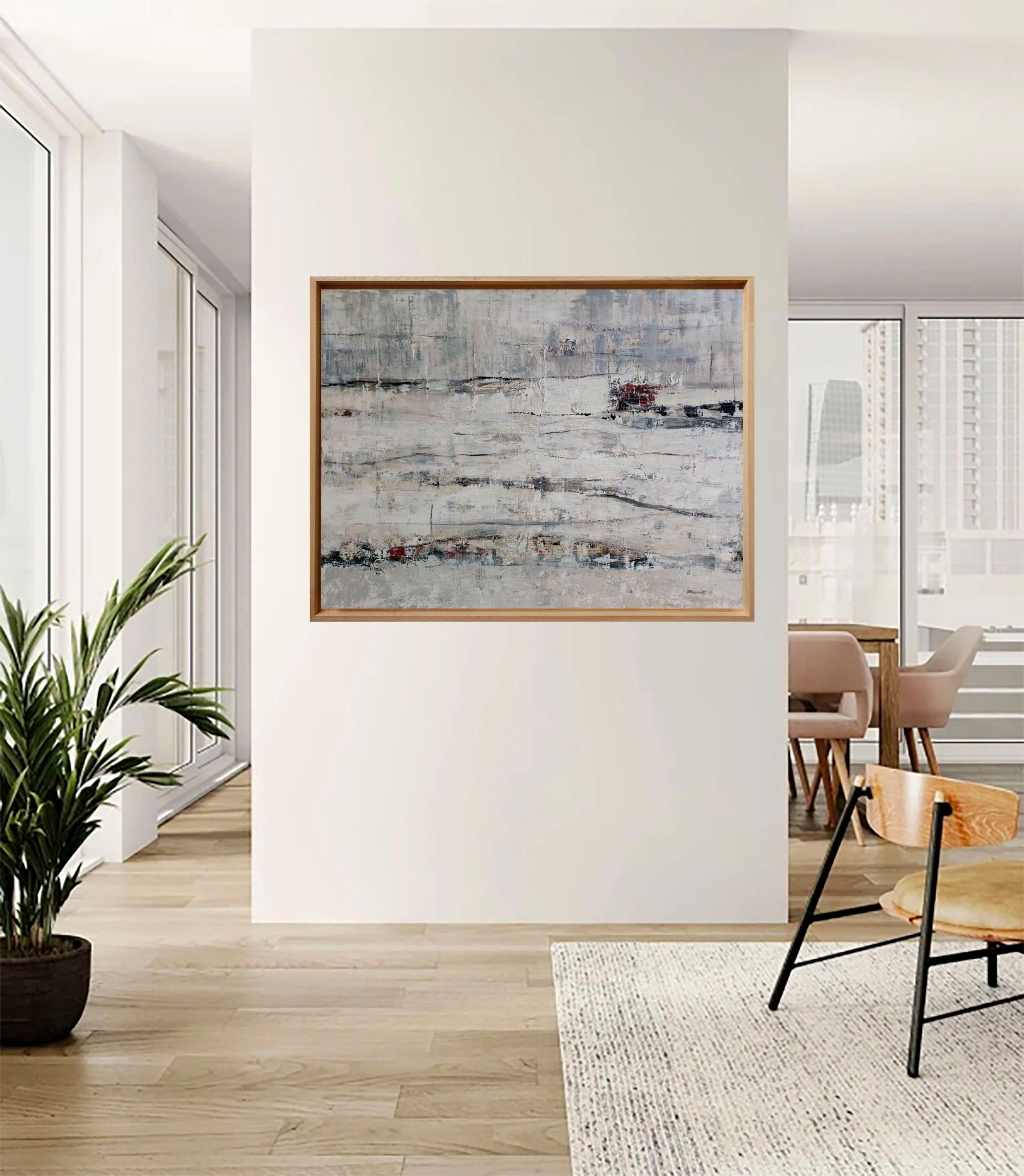 Hiver, abstrakte Landschaft, Monochrome, Minimalismus, weißer Expressionismus, Öl – Painting von SOPHIE DUMONT