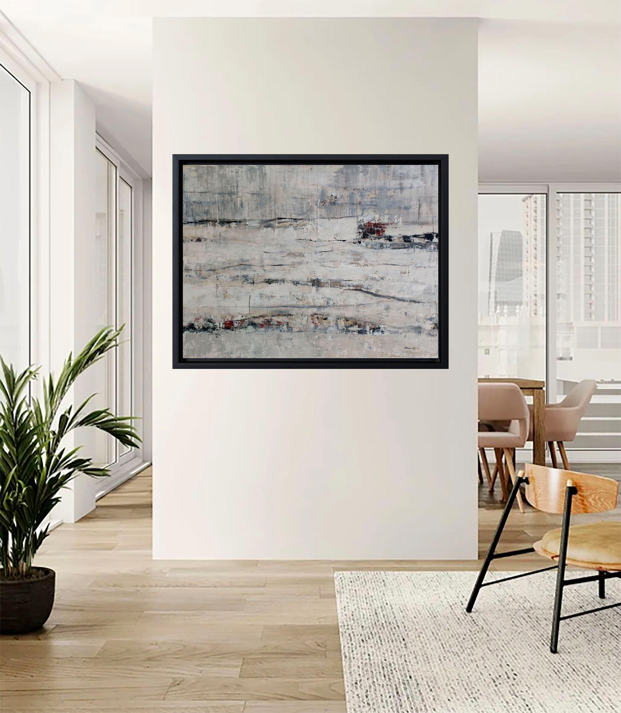 Hiver, abstrakte Landschaft, Monochrome, Minimalismus, weißer Expressionismus, Öl (Abstrakter Expressionismus), Painting, von SOPHIE DUMONT