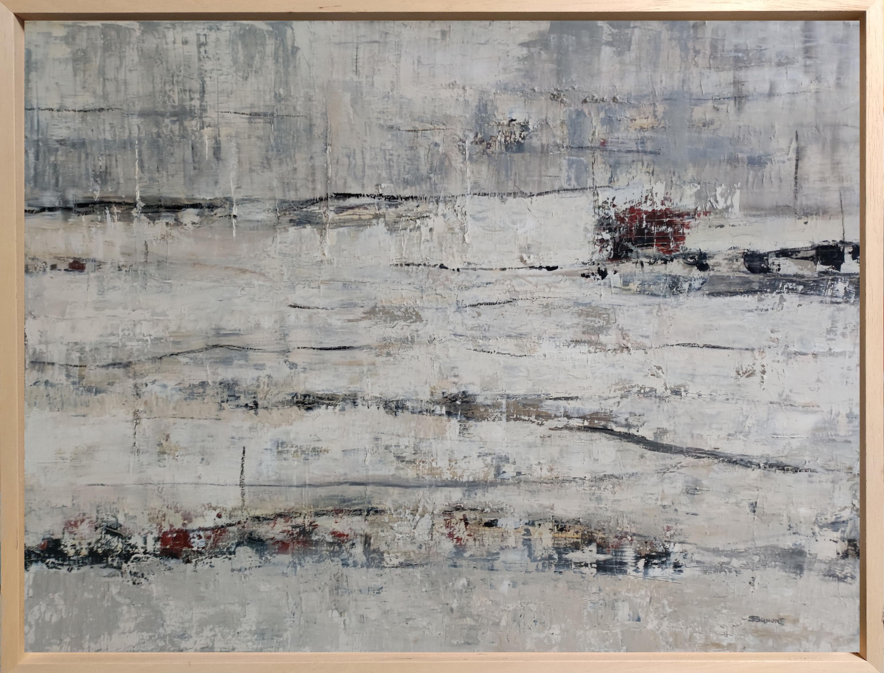 Hiver, abstract landscape, monochrome, minimalism, white expressionism, oil