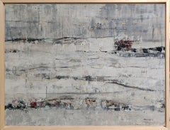 Hiver, abstract landscape, monochrome, minimalism, white expressionism, oil
