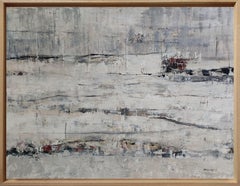 Hiver, abstract landscape, monochrome, minimalism, white expressionism, oil