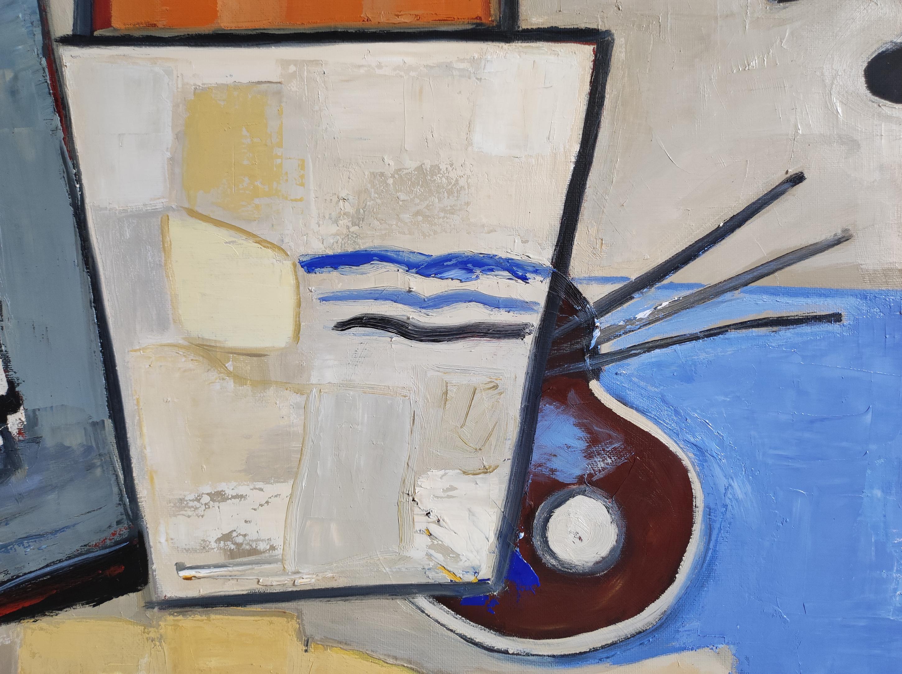 Im Studio, Komposition, Abstrakt, Geometrisch, Contemporary, Kubismus, Französisch im Angebot 1