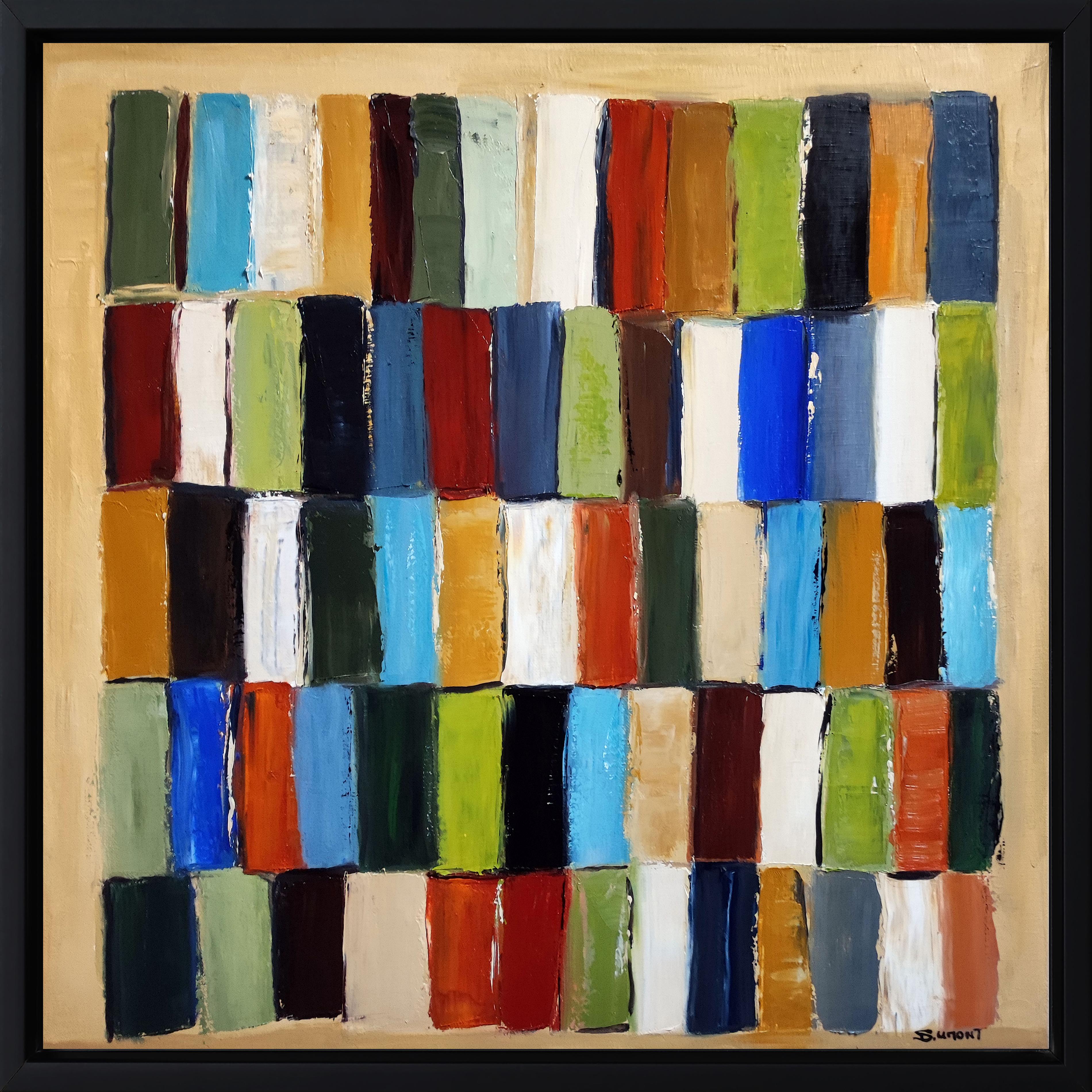 SOPHIE DUMONT Still-Life Painting - influence, abstract library, multicolor, expressionism, oil, impasto, modern