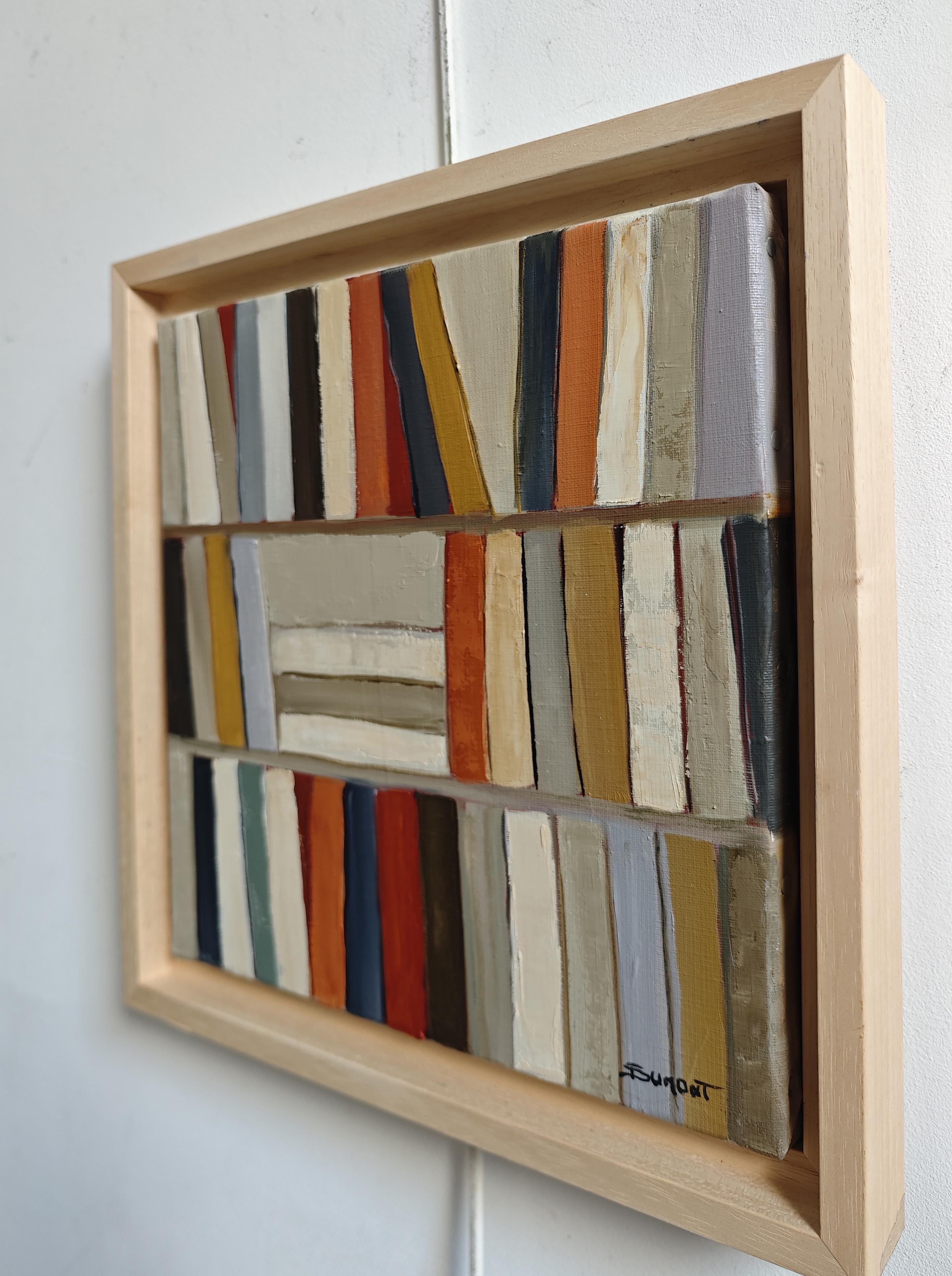 Biblioteca interior, Biblioteca abstracta con textura original, Pintura al óleo, Contemporáneo - Painting de SOPHIE DUMONT