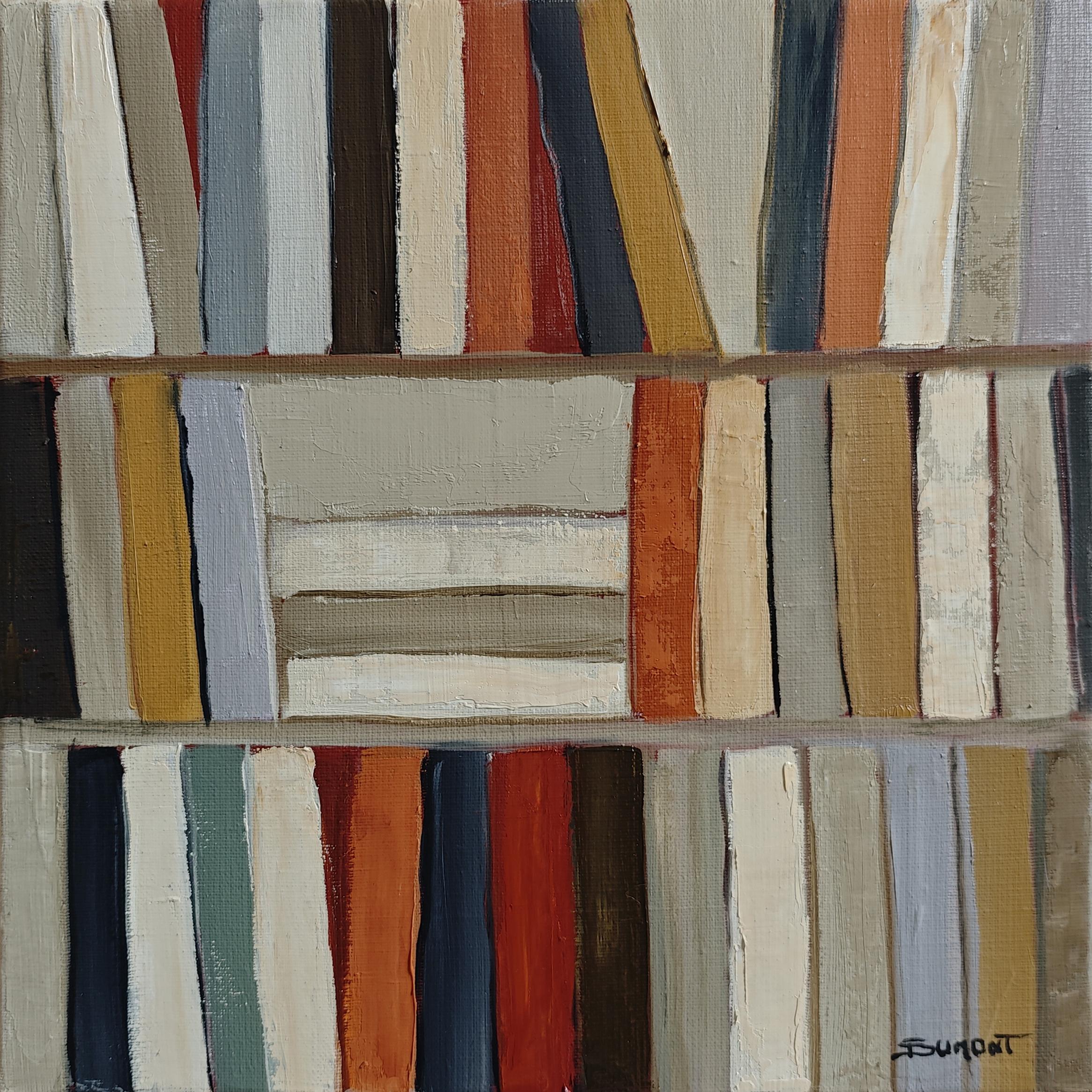 Biblioteca interior, Biblioteca abstracta con textura original, Pintura al óleo, Contemporáneo - Painting Abstracto de SOPHIE DUMONT